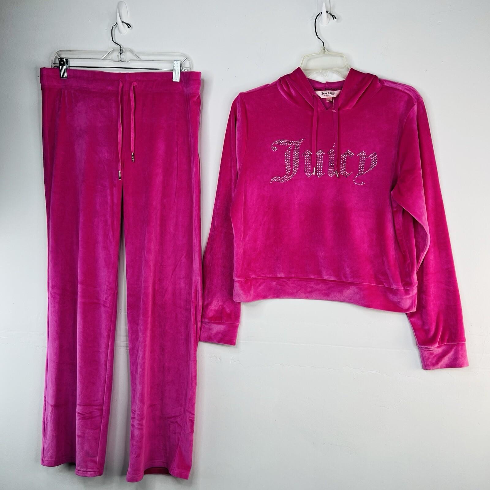 Juicy Couture Velour Tracksuit Pant Set  L Hoodie OG Bling Pink Loungewear Y2K