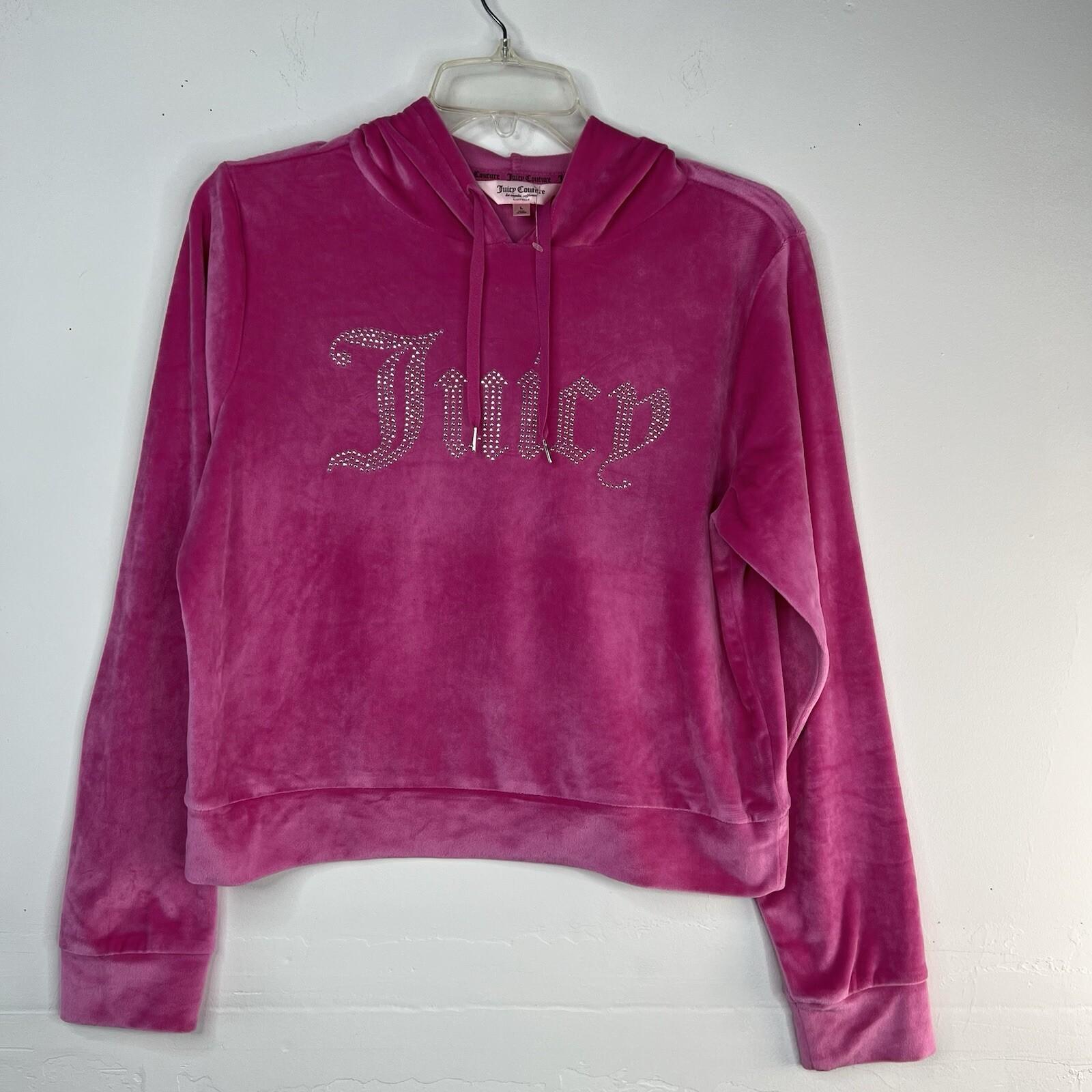 Juicy Couture Velour Tracksuit Pant Set  L Hoodie OG Bling Pink Loungewear Y2K