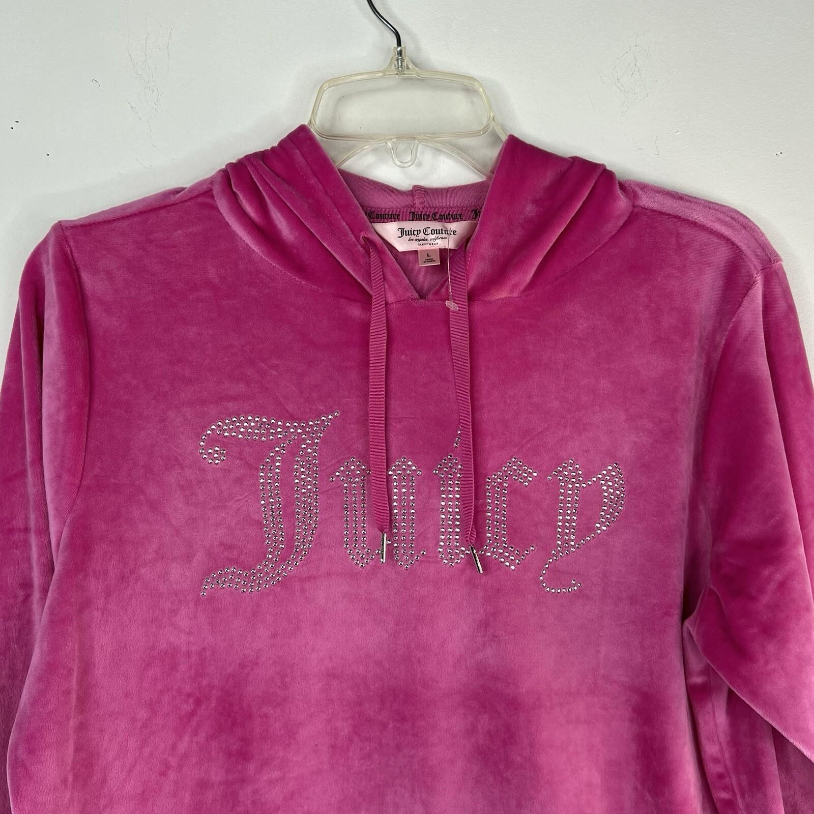 Juicy Couture Velour Tracksuit Pant Set  L Hoodie OG Bling Pink Loungewear Y2K