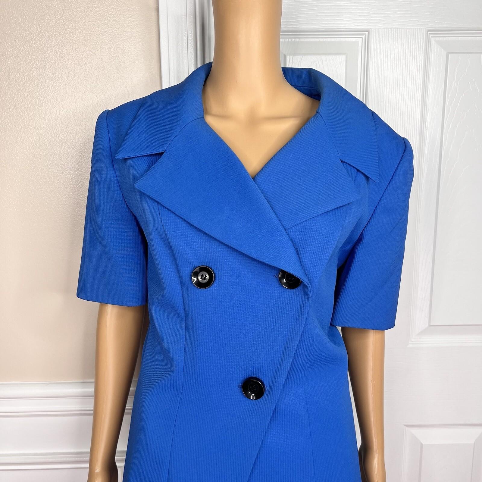 E R GERARD 2 PC Blue Double Breasted Short Sleeves Polyester Skirt Suit Size 14