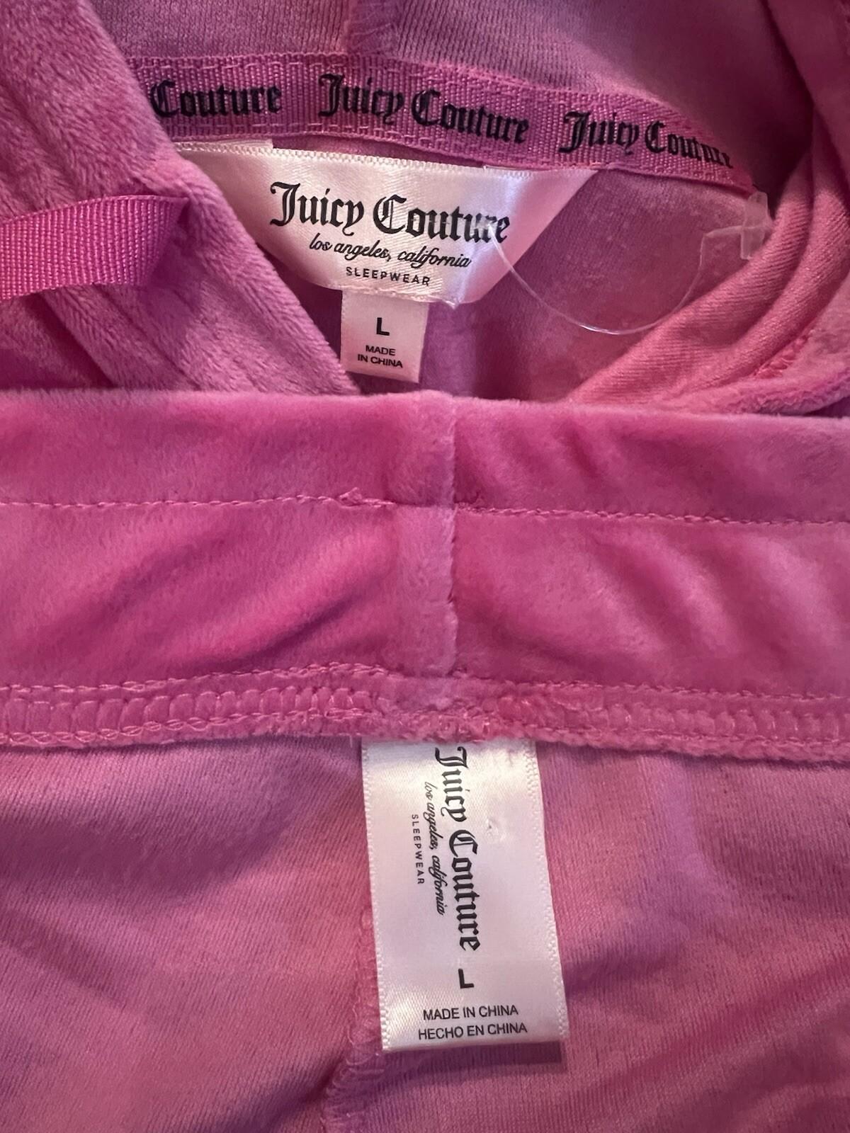 Juicy Couture Velour Tracksuit Pant Set  L Hoodie OG Bling Pink Loungewear Y2K