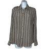 Talbots Pure Silk Button Down Shirt Size 10 Grey White Long Sleeve Dressy Collar