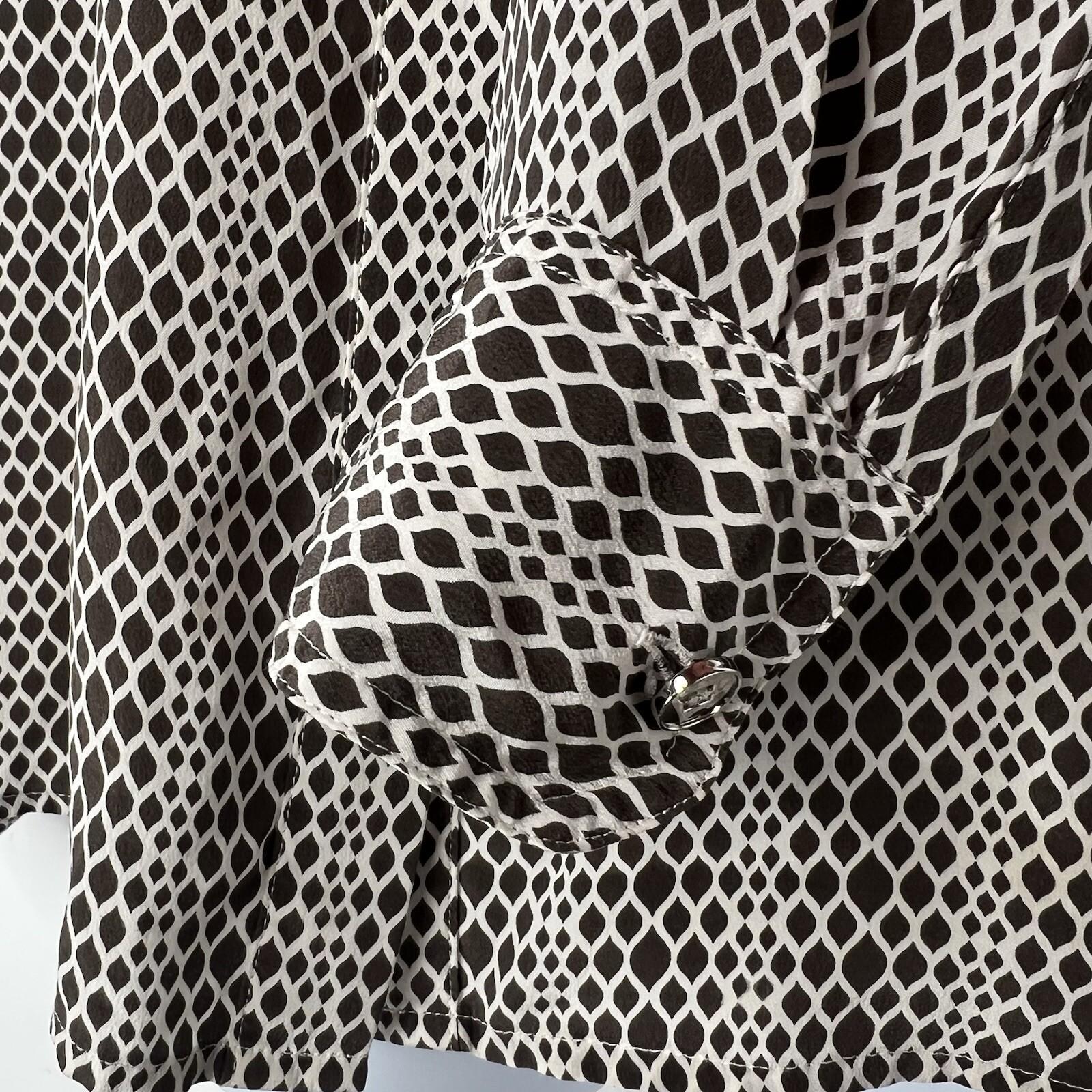 Talbots Pure Silk Button Down Shirt Size 10 Grey White Long Sleeve Dressy Collar