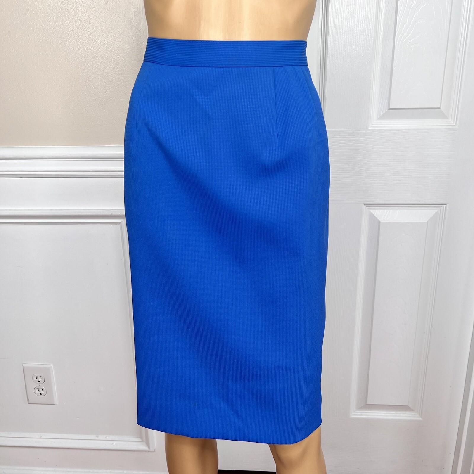 E R GERARD 2 PC Blue Double Breasted Short Sleeves Polyester Skirt Suit Size 14