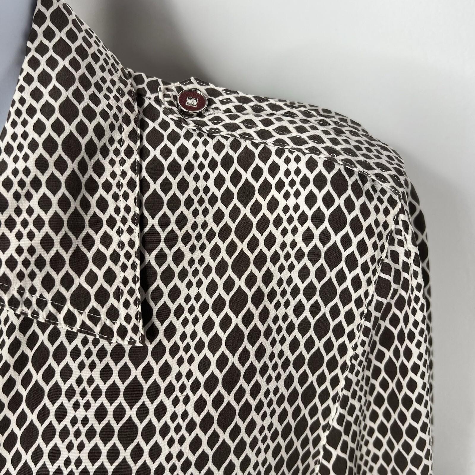 Talbots Pure Silk Button Down Shirt Size 10 Grey White Long Sleeve Dressy Collar
