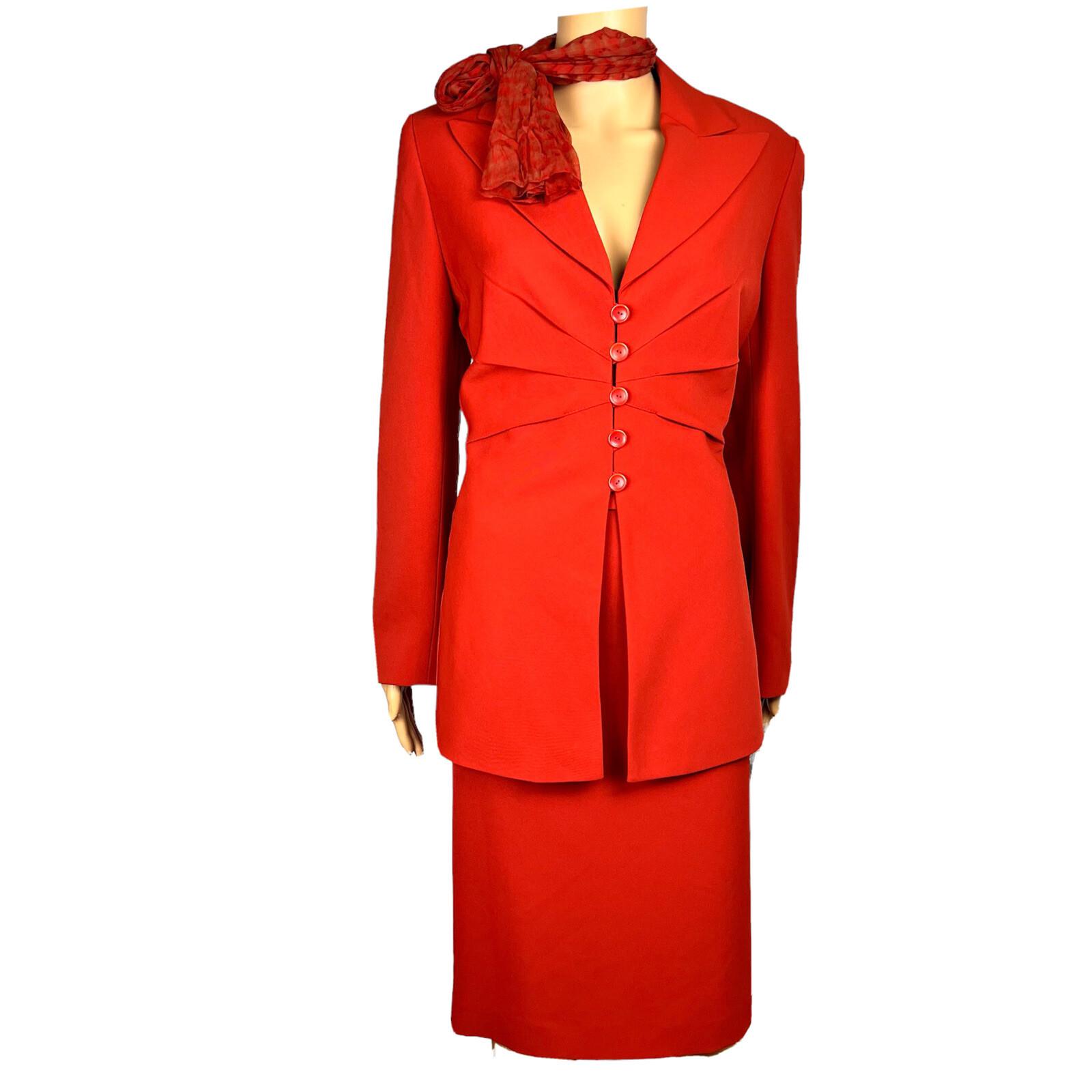 KASPER Polyester Skirt Suit Scarf Size 12 Cayenne Lined Pleated Business 3PC New