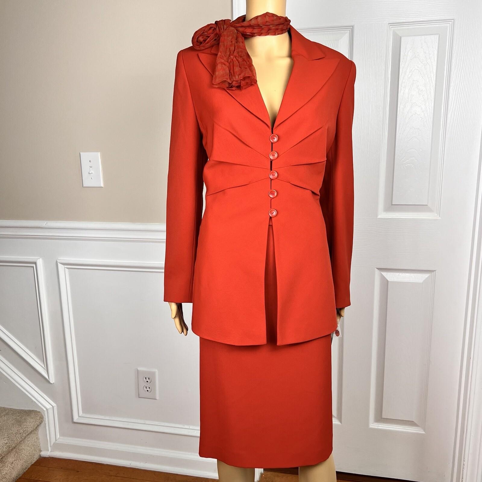 KASPER Polyester Skirt Suit Scarf Size 12 Cayenne Lined Pleated Business 3PC New