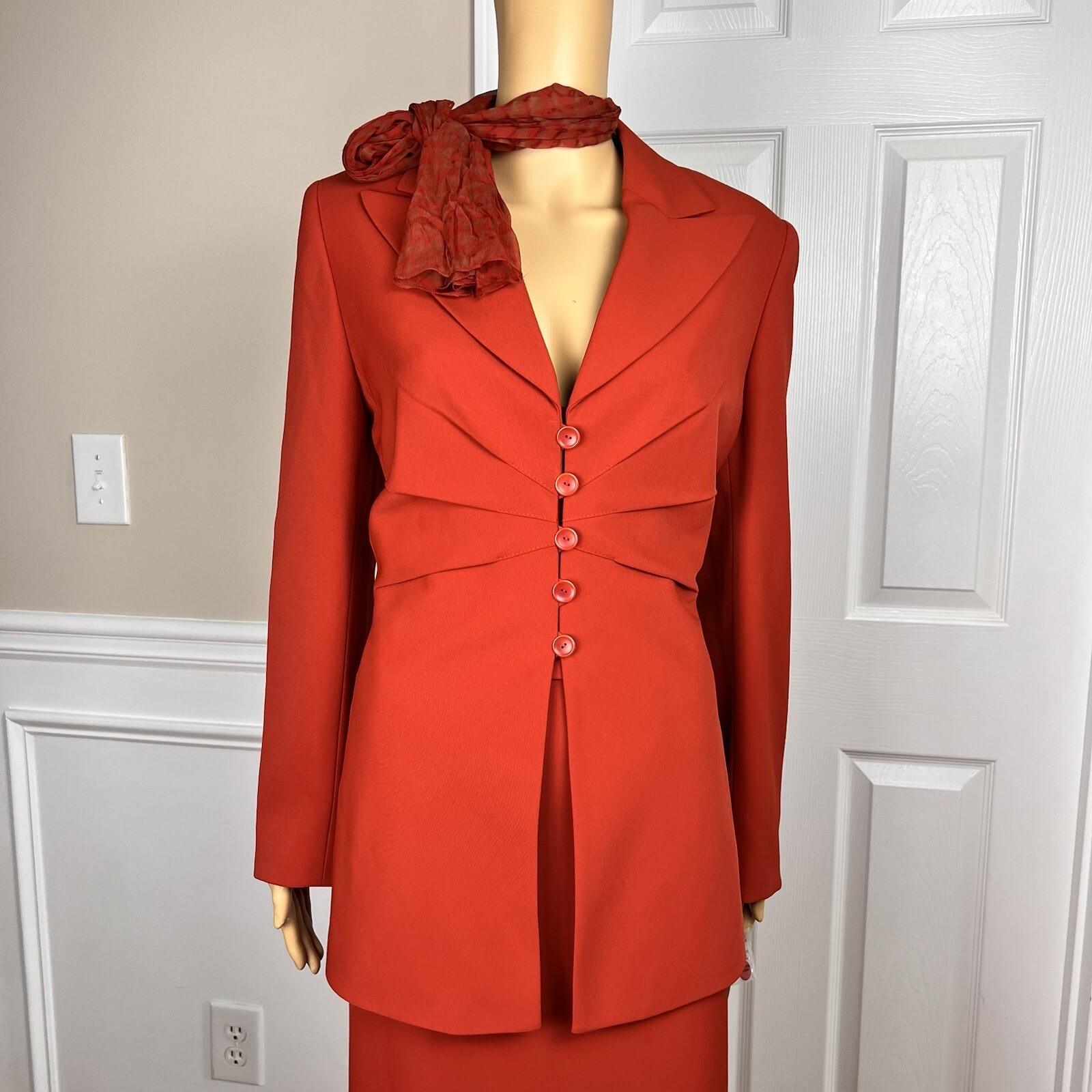 KASPER Polyester Skirt Suit Scarf Size 12 Cayenne Lined Pleated Business 3PC New