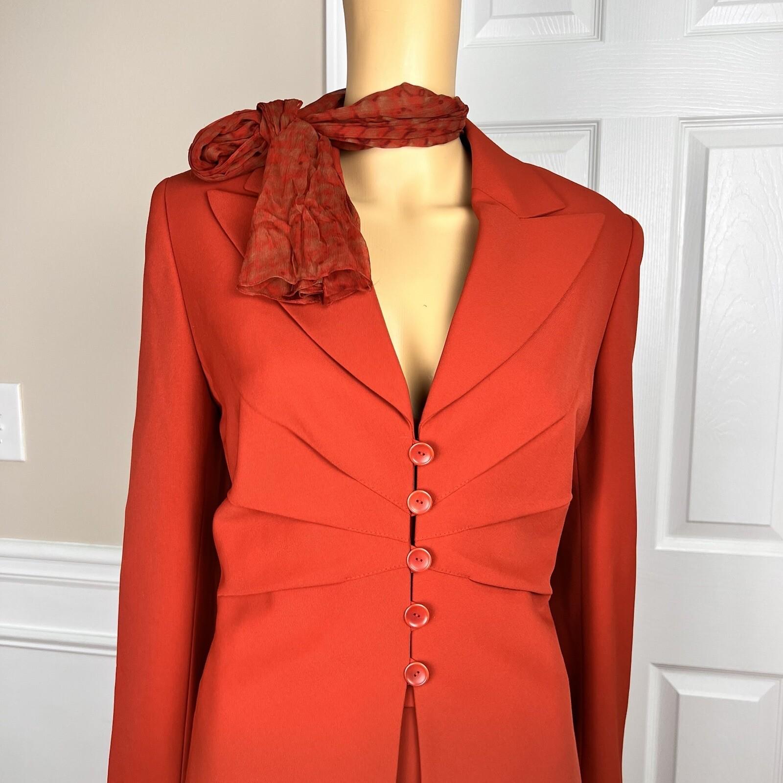KASPER Polyester Skirt Suit Scarf Size 12 Cayenne Lined Pleated Business 3PC New