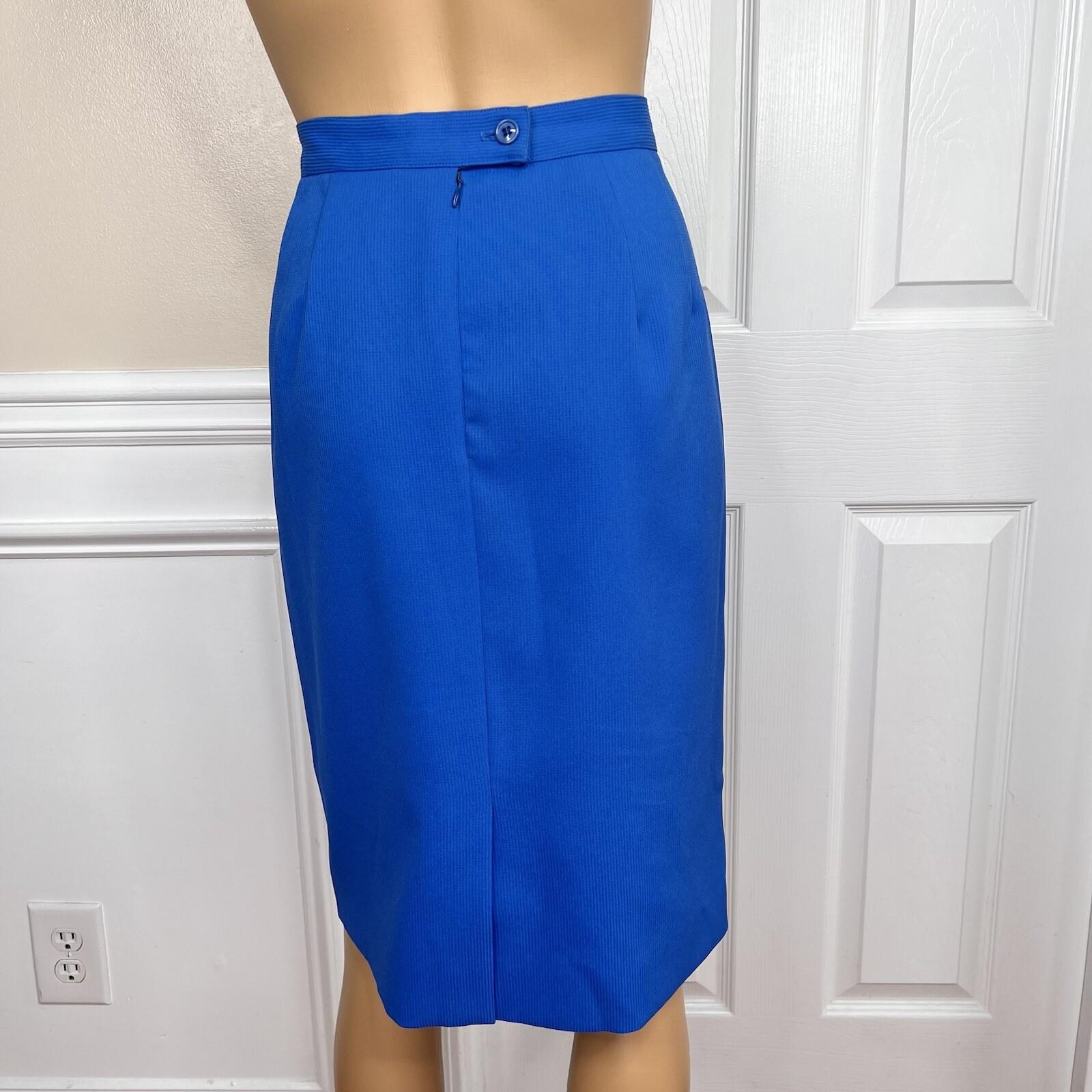 E R GERARD 2 PC Blue Double Breasted Short Sleeves Polyester Skirt Suit Size 14