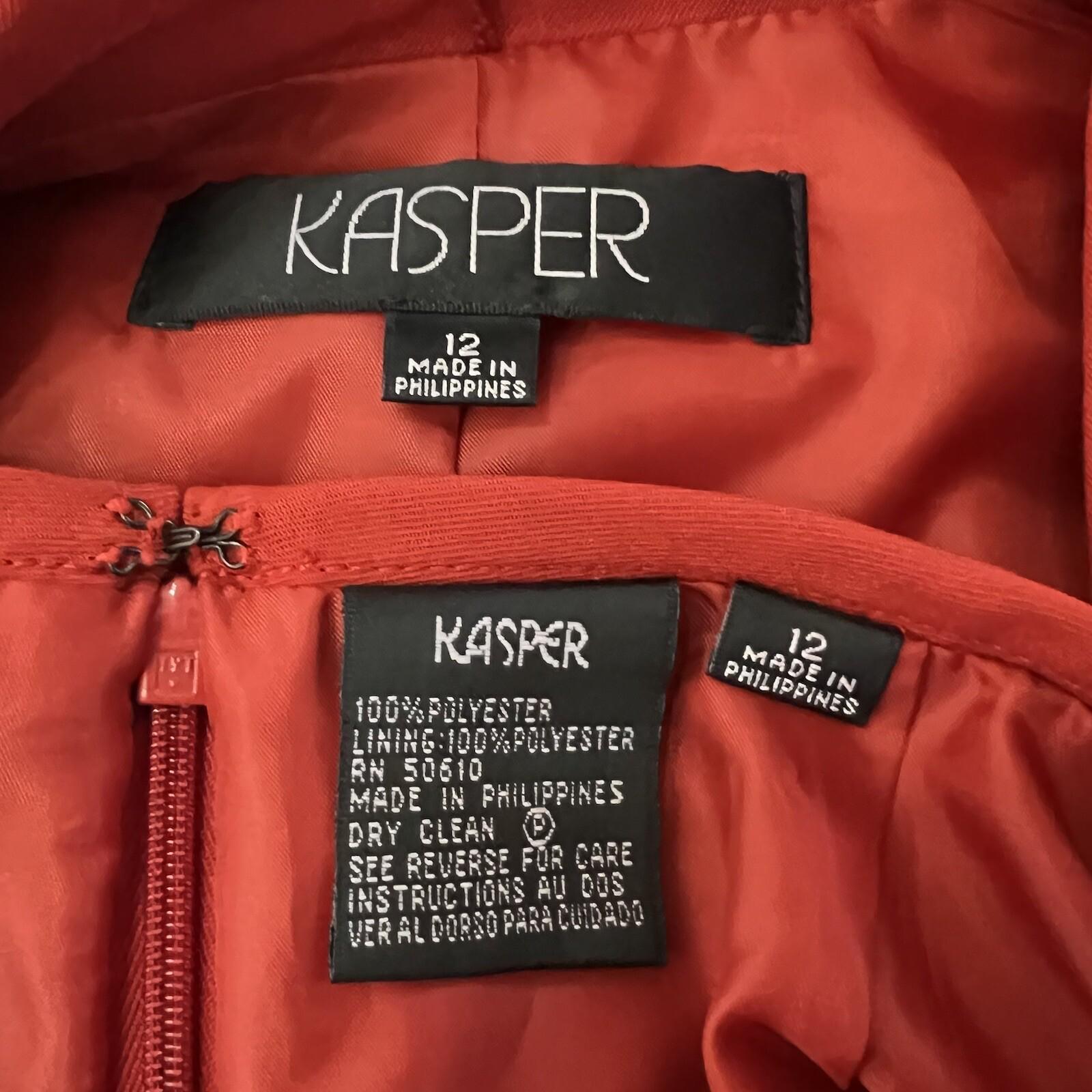 KASPER Polyester Skirt Suit Scarf Size 12 Cayenne Lined Pleated Business 3PC New