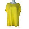 Jason Wu Jersey Stretch Top Size 1X Yellow Fringe Scallop Hem Short Sleeve