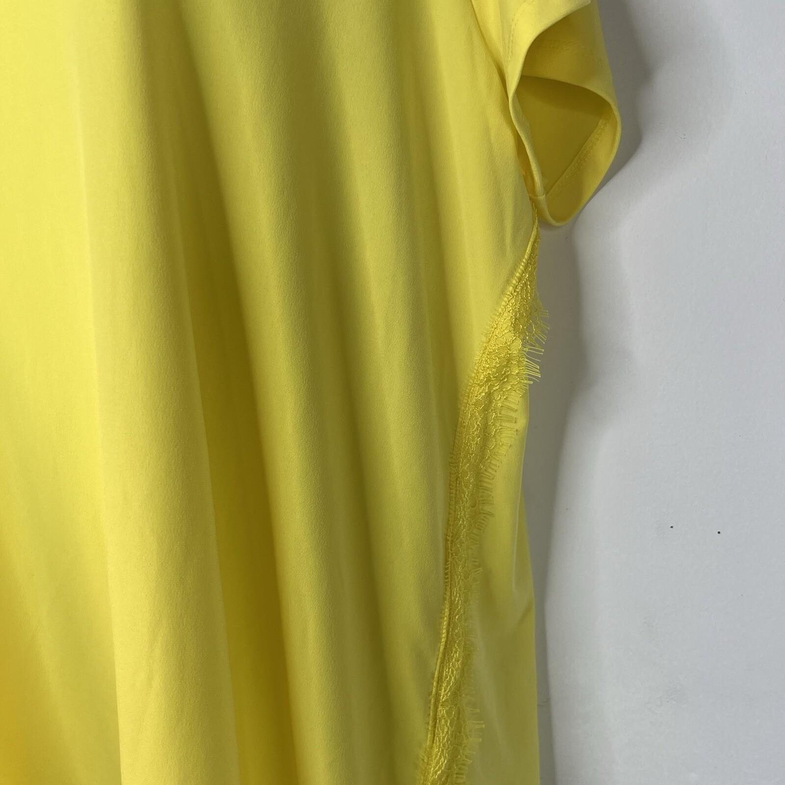 Jason Wu Jersey Stretch Top Size 1X Yellow Fringe Scallop Hem Short Sleeve