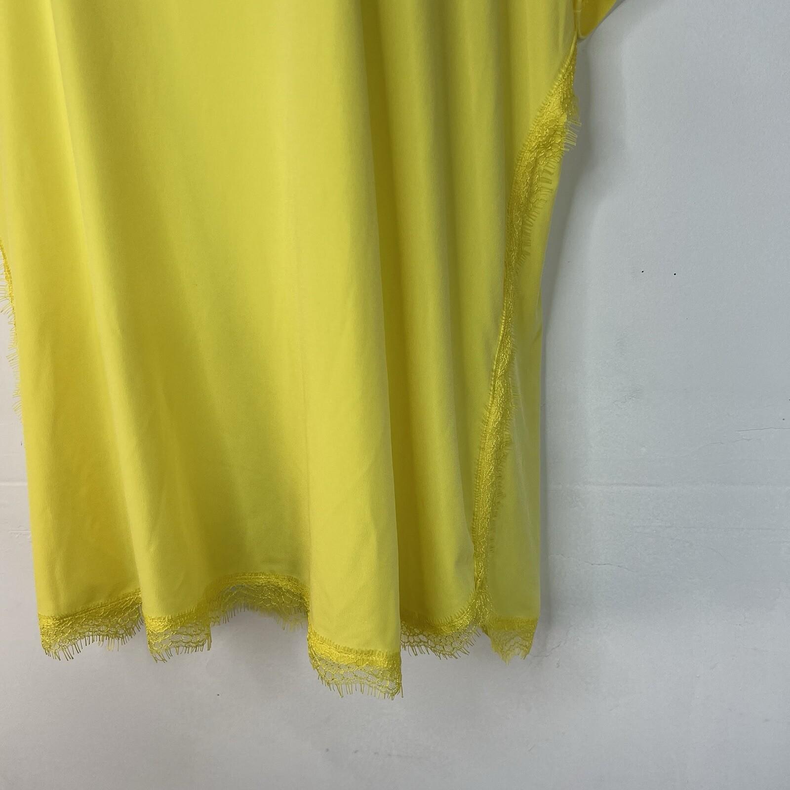 Jason Wu Jersey Stretch Top Size 1X Yellow Fringe Scallop Hem Short Sleeve