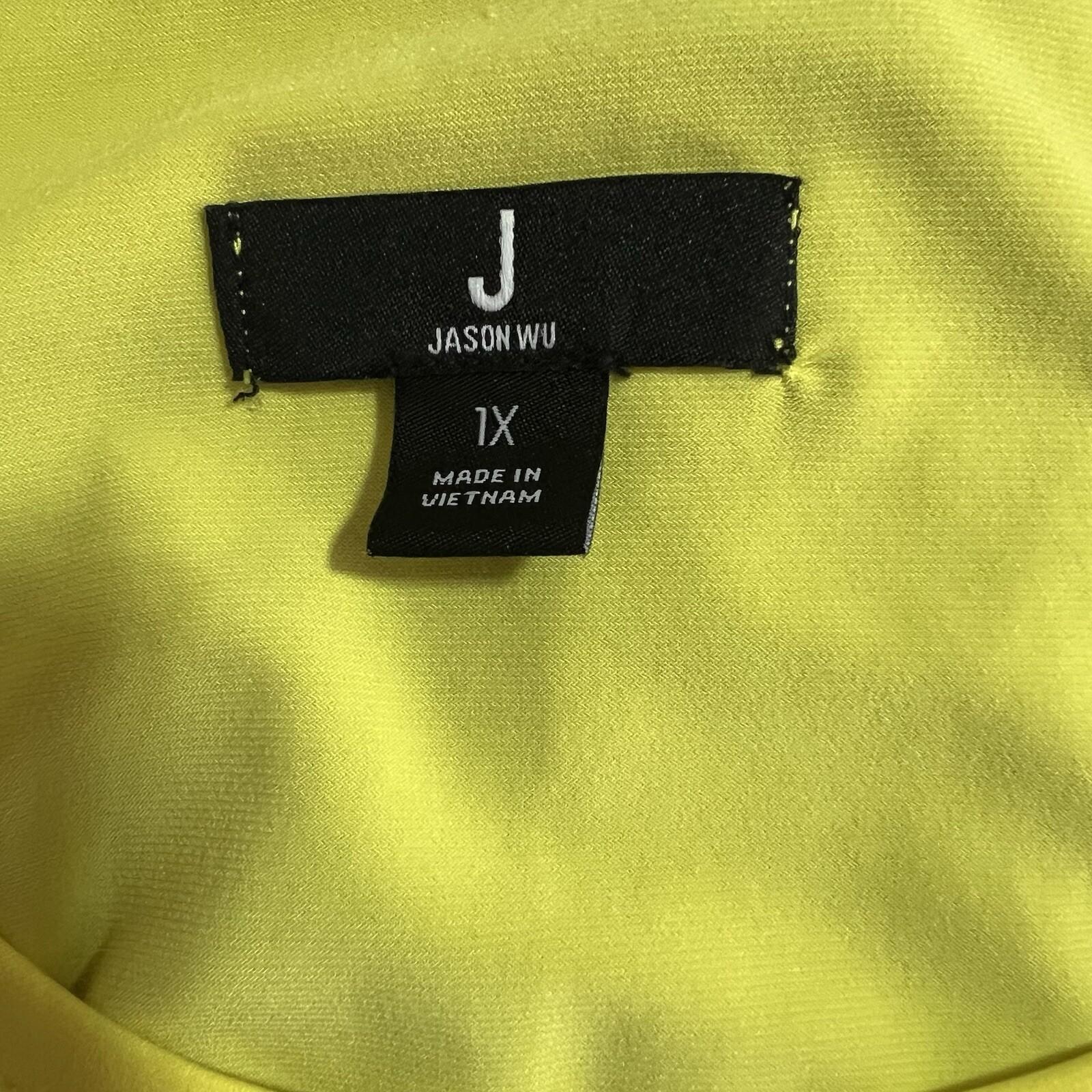 Jason Wu Jersey Stretch Top Size 1X Yellow Fringe Scallop Hem Short Sleeve