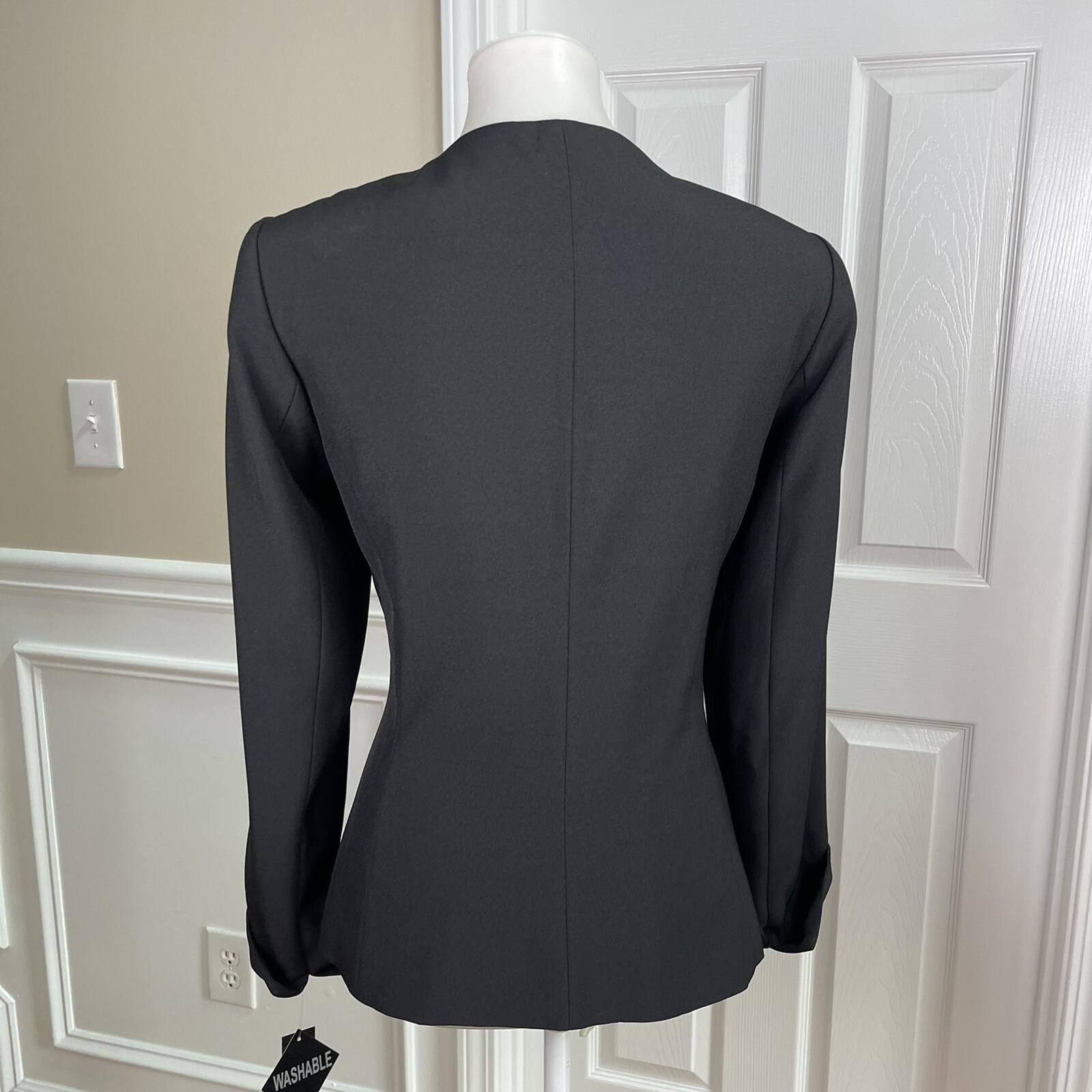 10-6237.jpg Emily Women Polyester Spandex Pant Suit Size 8 Black Lined Collarless 2PC Slim