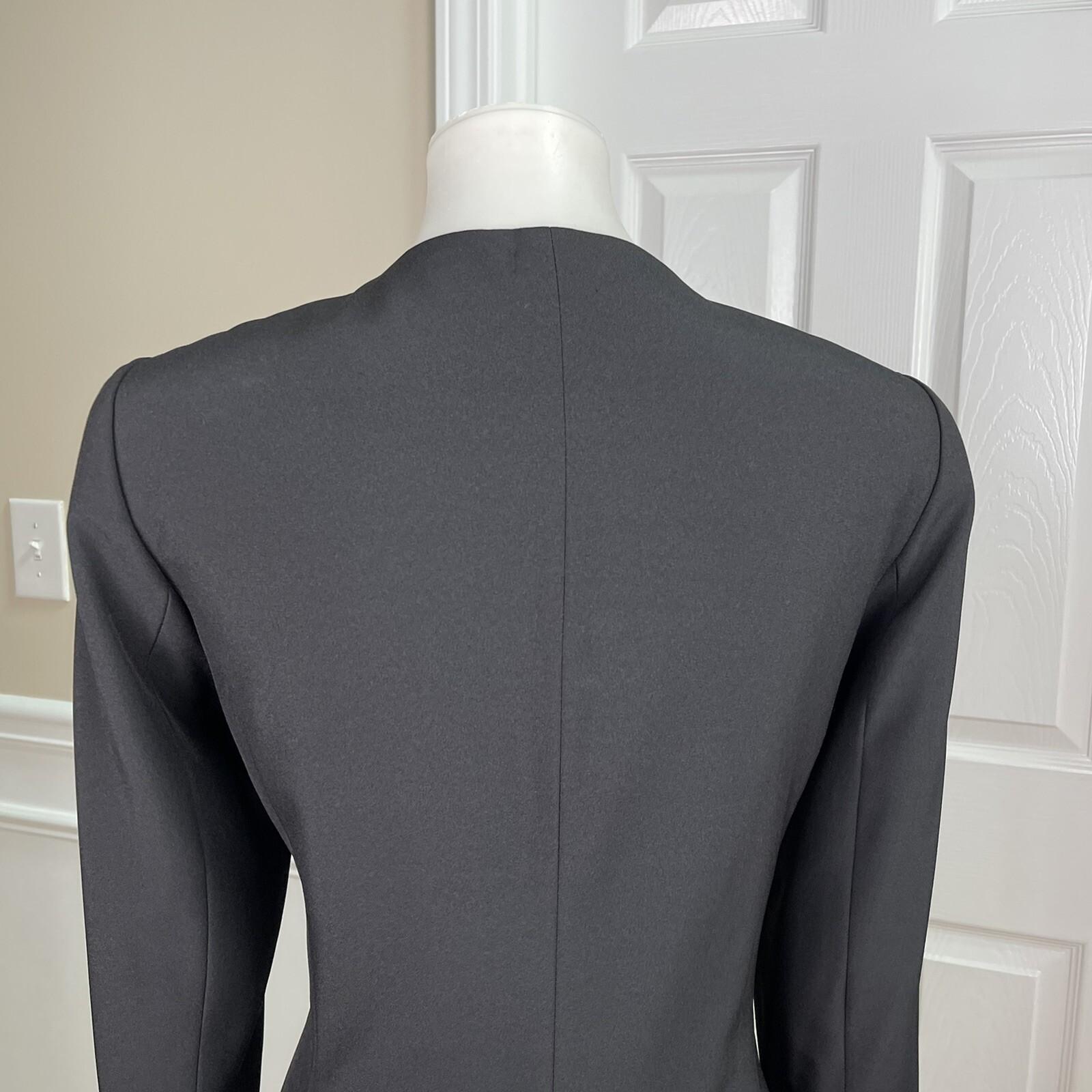 10-6238.jpg Emily Women Polyester Spandex Pant Suit Size 8 Black Lined Collarless 2PC Slim