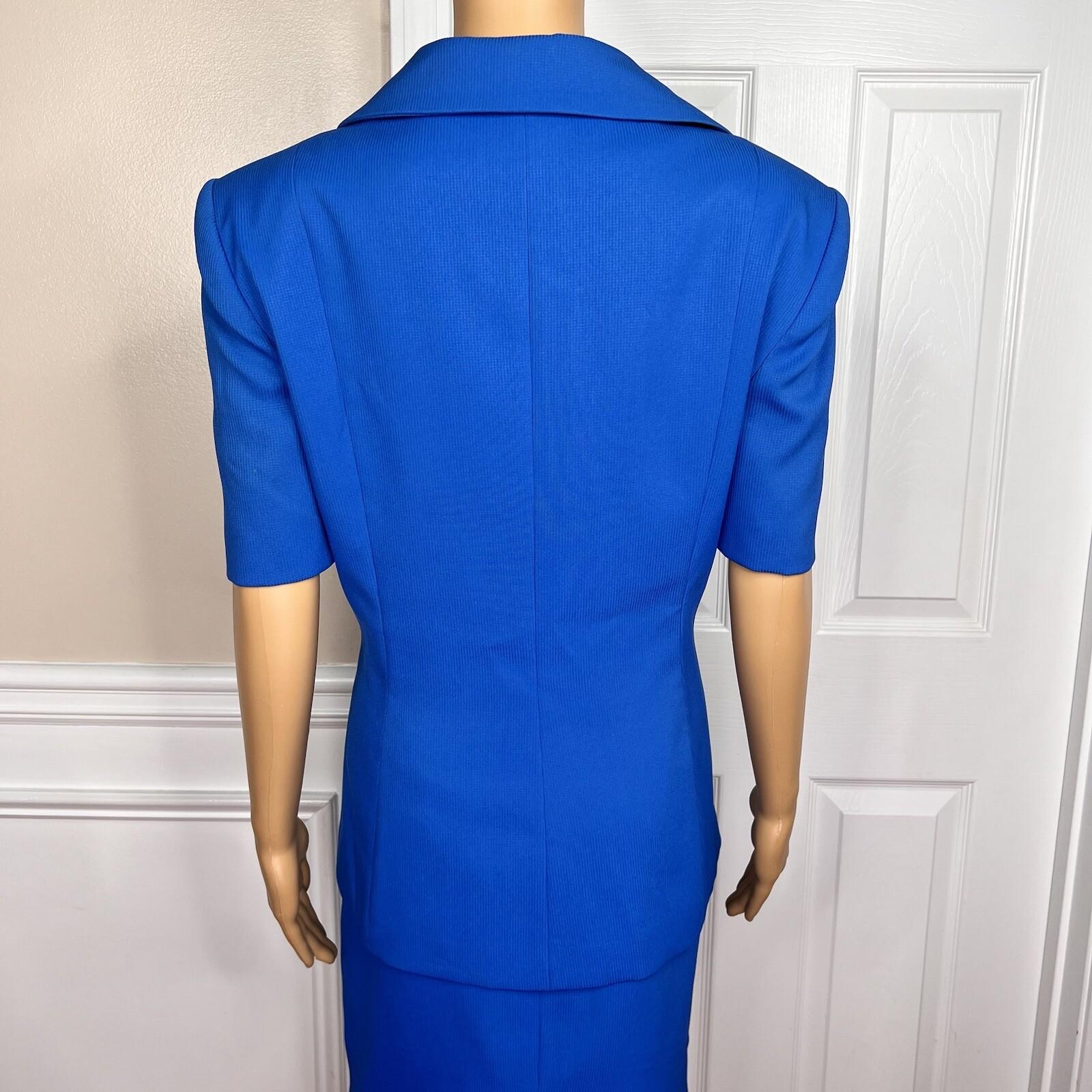 E R GERARD 2 PC Blue Double Breasted Short Sleeves Polyester Skirt Suit Size 14