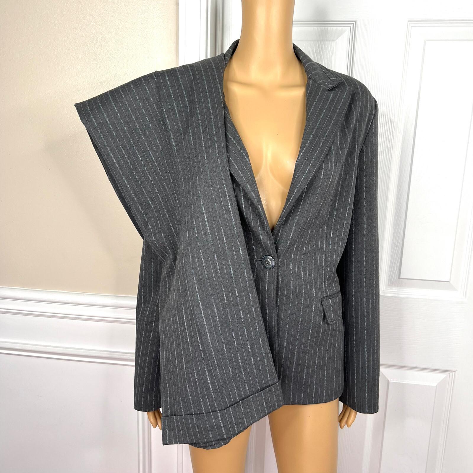LARRY LEVINE 2PC Gray Striped Polyester Rayon Spandex Career Pant Suit Size 8