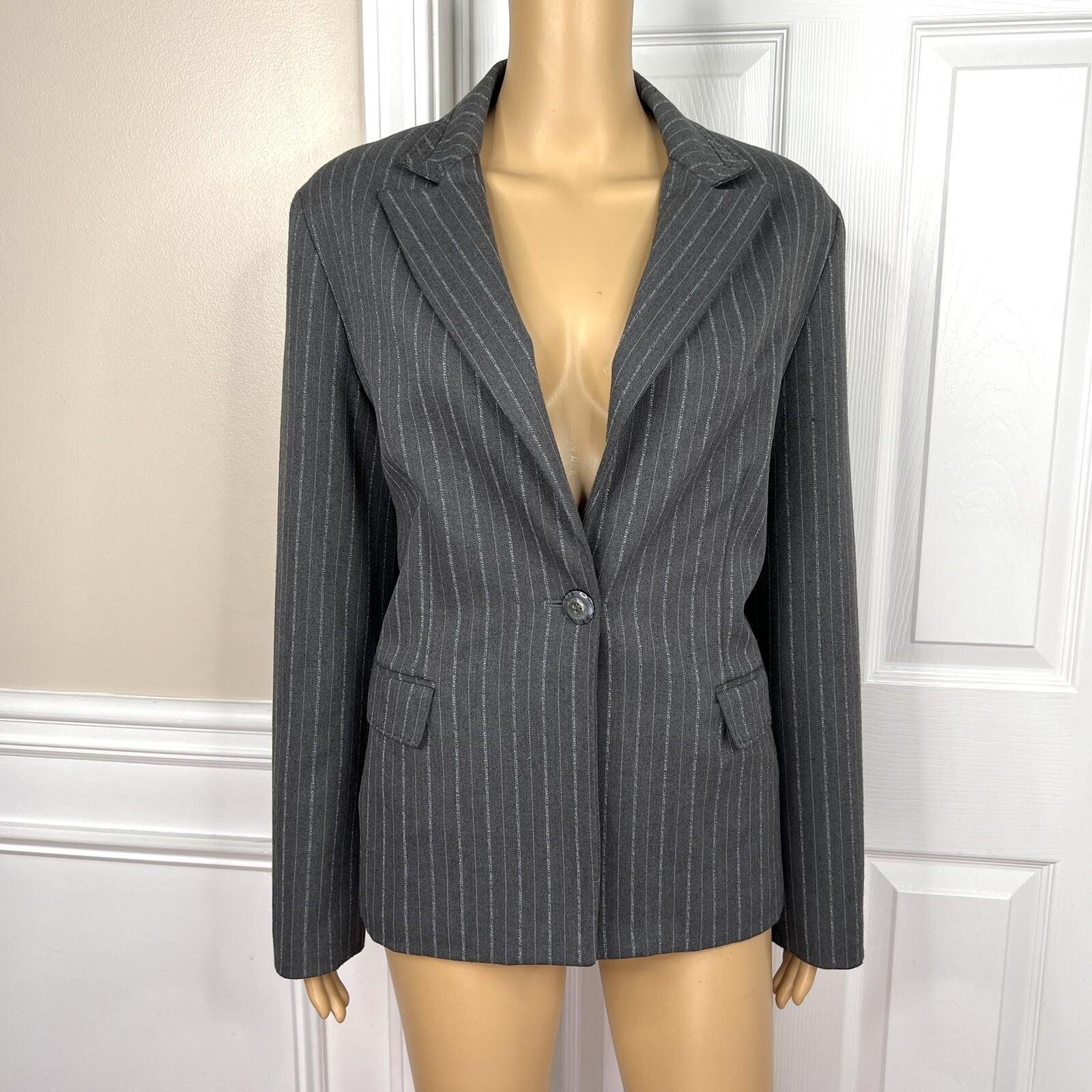 LARRY LEVINE 2PC Gray Striped Polyester Rayon Spandex Career Pant Suit Size 8