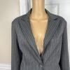 LARRY LEVINE 2PC Gray Striped Polyester Rayon Spandex Career Pant Suit Size 8