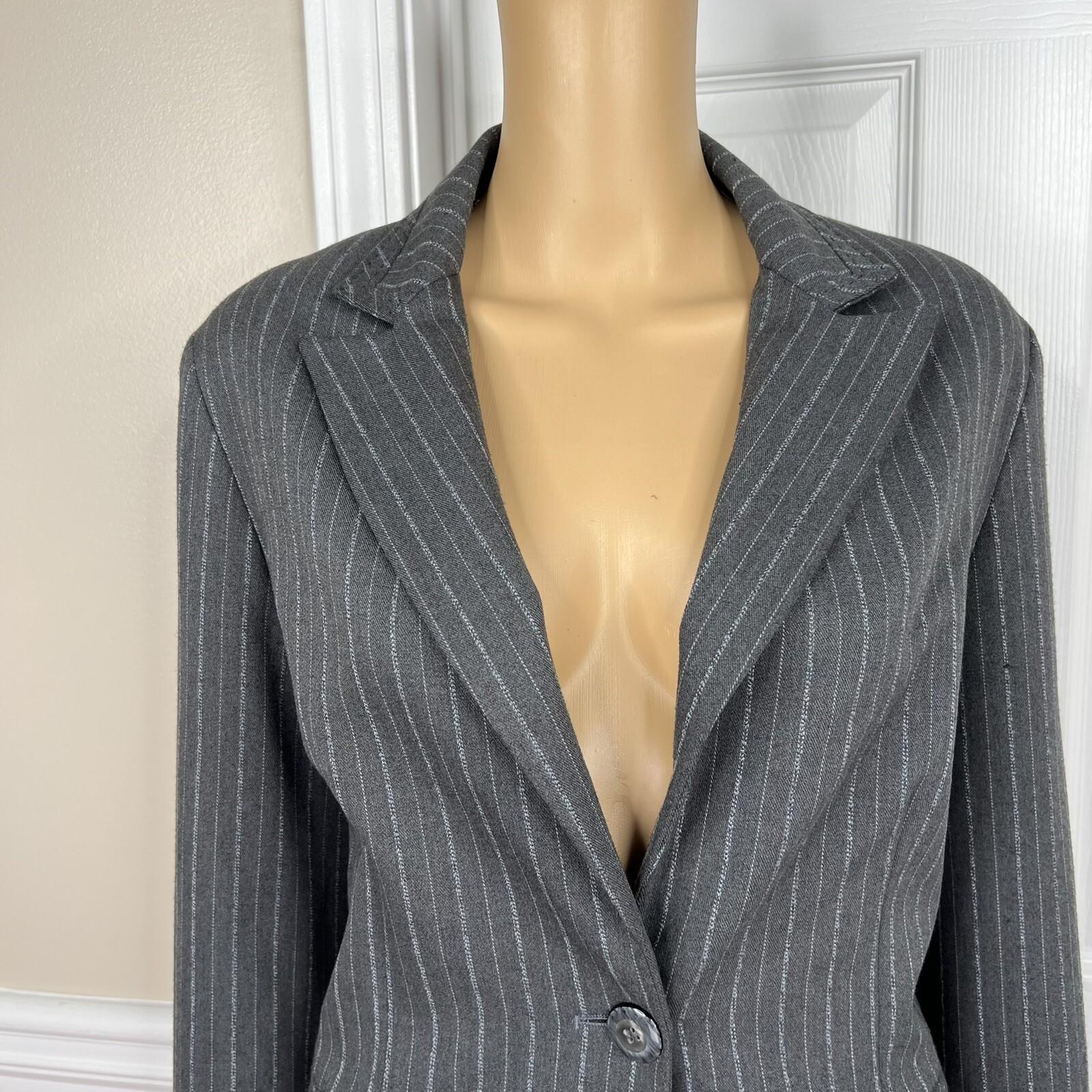 LARRY LEVINE 2PC Gray Striped Polyester Rayon Spandex Career Pant Suit Size 8
