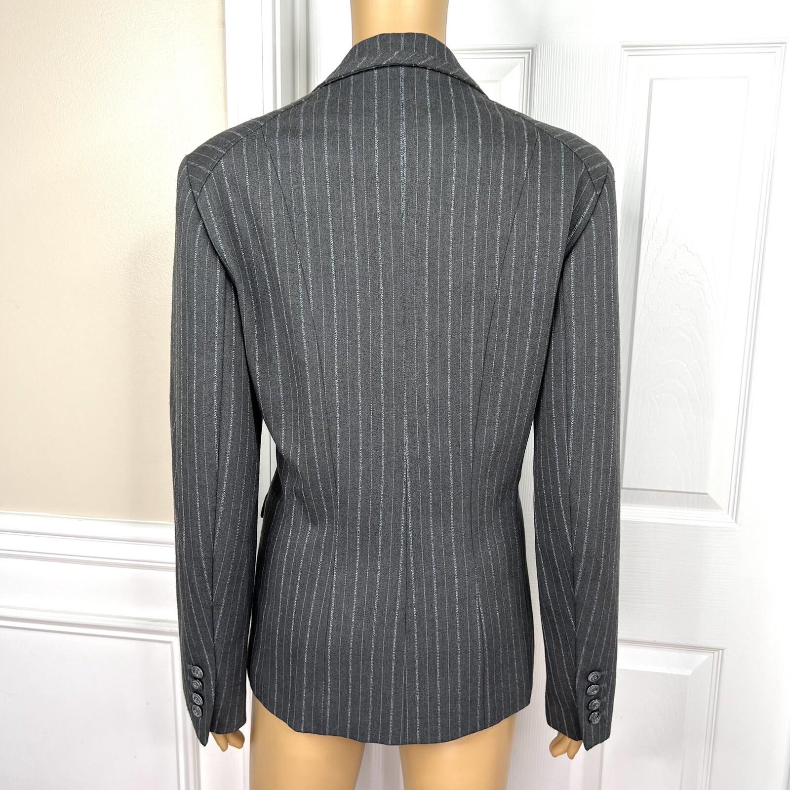 LARRY LEVINE 2PC Gray Striped Polyester Rayon Spandex Career Pant Suit Size 8