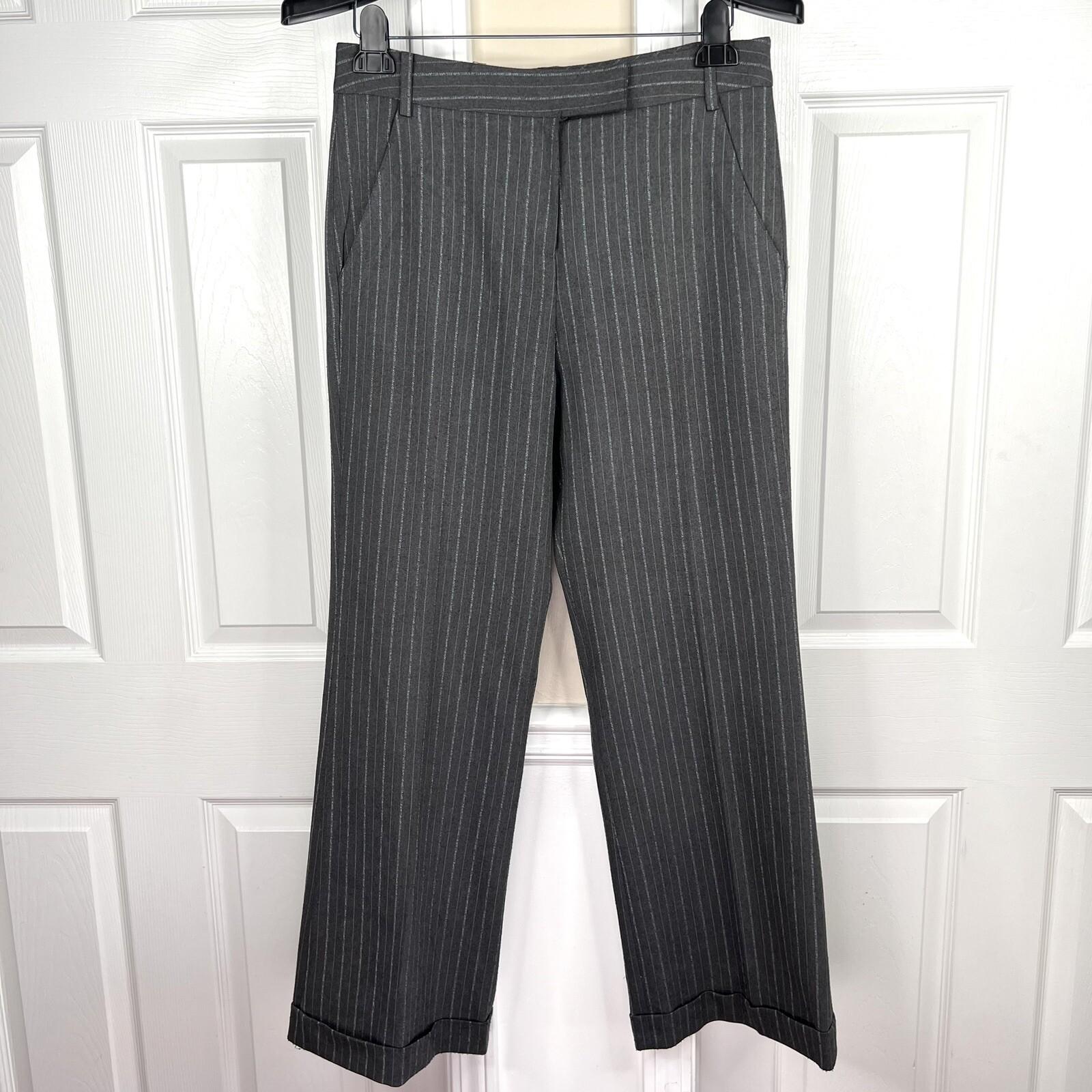 LARRY LEVINE 2PC Gray Striped Polyester Rayon Spandex Career Pant Suit Size 8