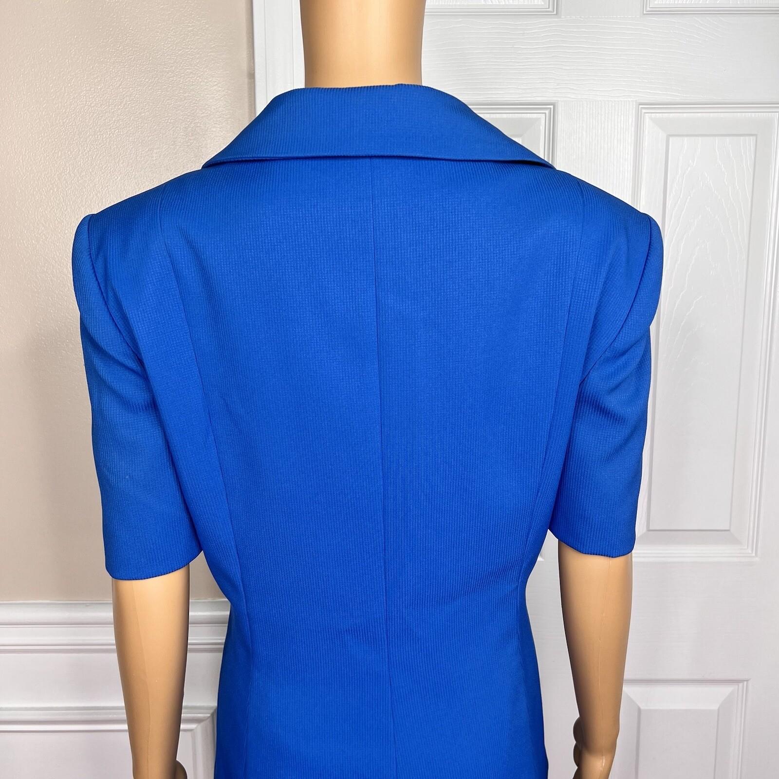 E R GERARD 2 PC Blue Double Breasted Short Sleeves Polyester Skirt Suit Size 14