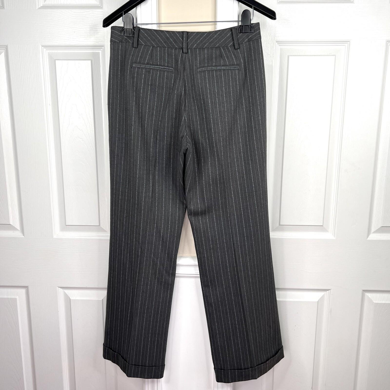 LARRY LEVINE 2PC Gray Striped Polyester Rayon Spandex Career Pant Suit Size 8