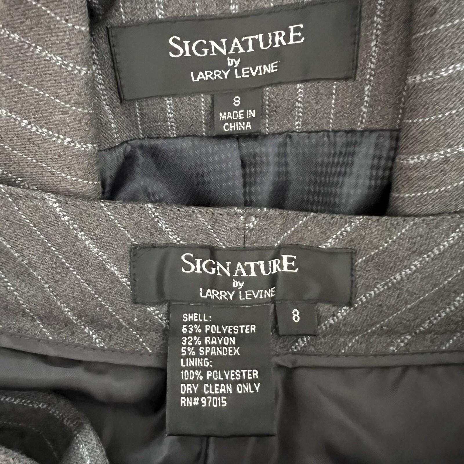 LARRY LEVINE 2PC Gray Striped Polyester Rayon Spandex Career Pant Suit Size 8