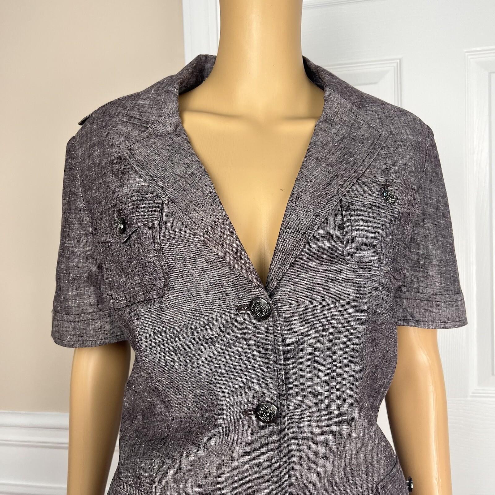 JOHN MEYER Women 2PC Light Brown Rayon Linen Short Sleeves Pant Suit Size 14
