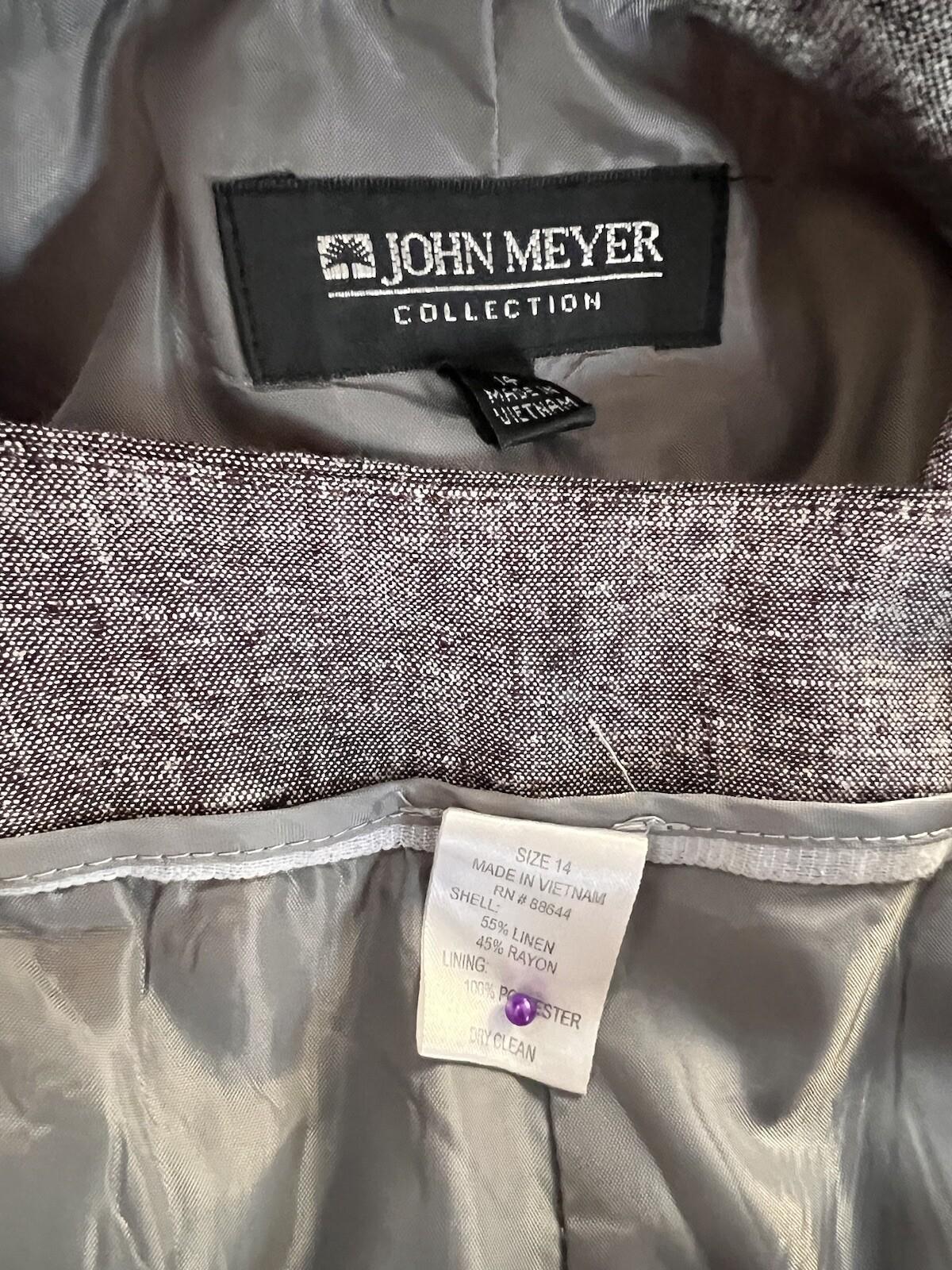 JOHN MEYER Women 2PC Light Brown Rayon Linen Short Sleeves Pant Suit Size 14