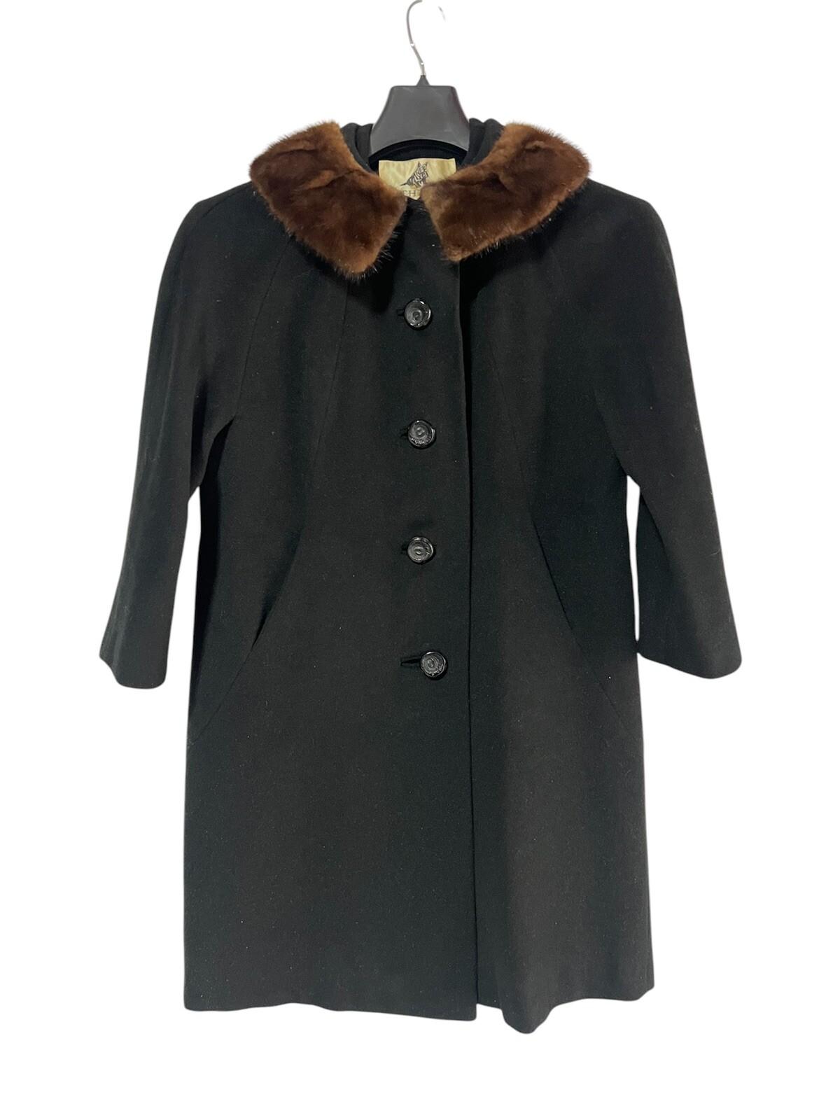 Rothmoor Vintage 1960's Wool PeaCoat Black Size S/M Fur Collar Lined