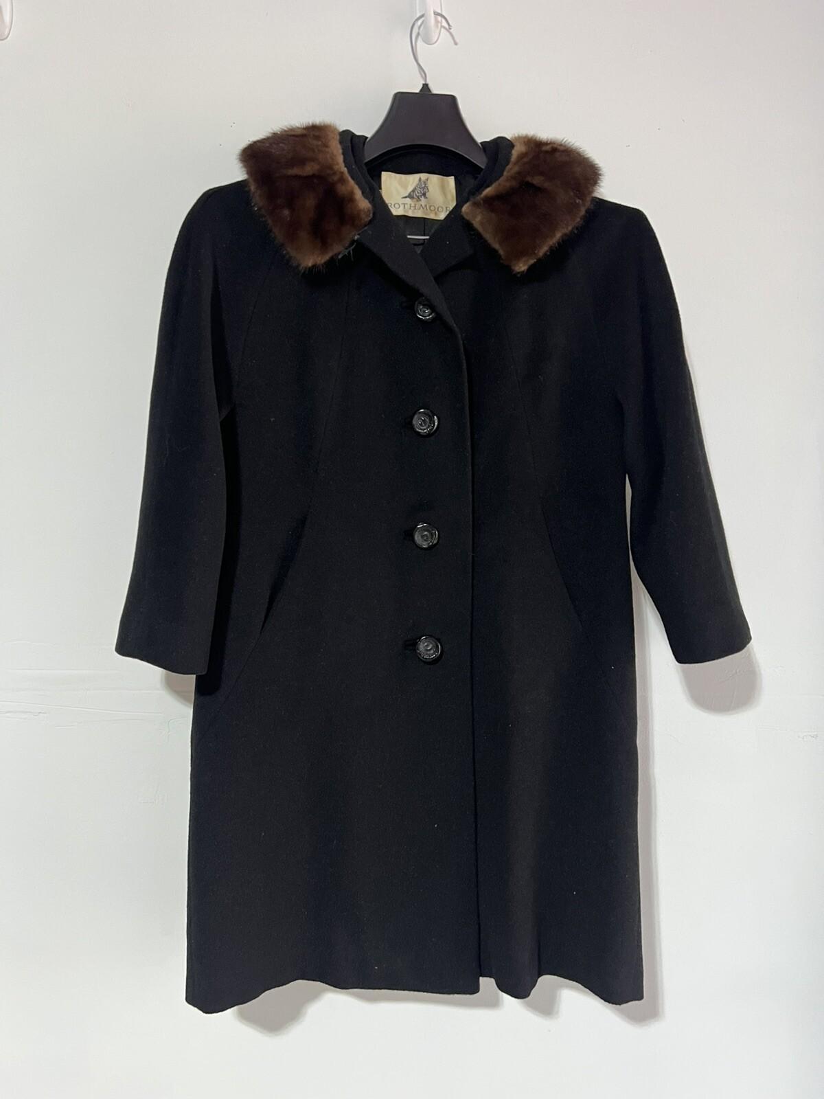 Rothmoor Vintage 1960's Wool PeaCoat Black Size S/M Fur Collar Lined