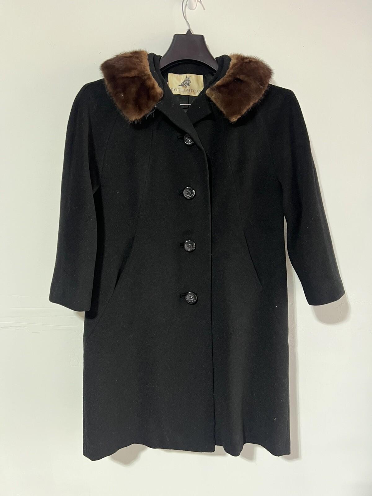 Rothmoor Vintage 1960's Wool PeaCoat Black Size S/M Fur Collar Lined