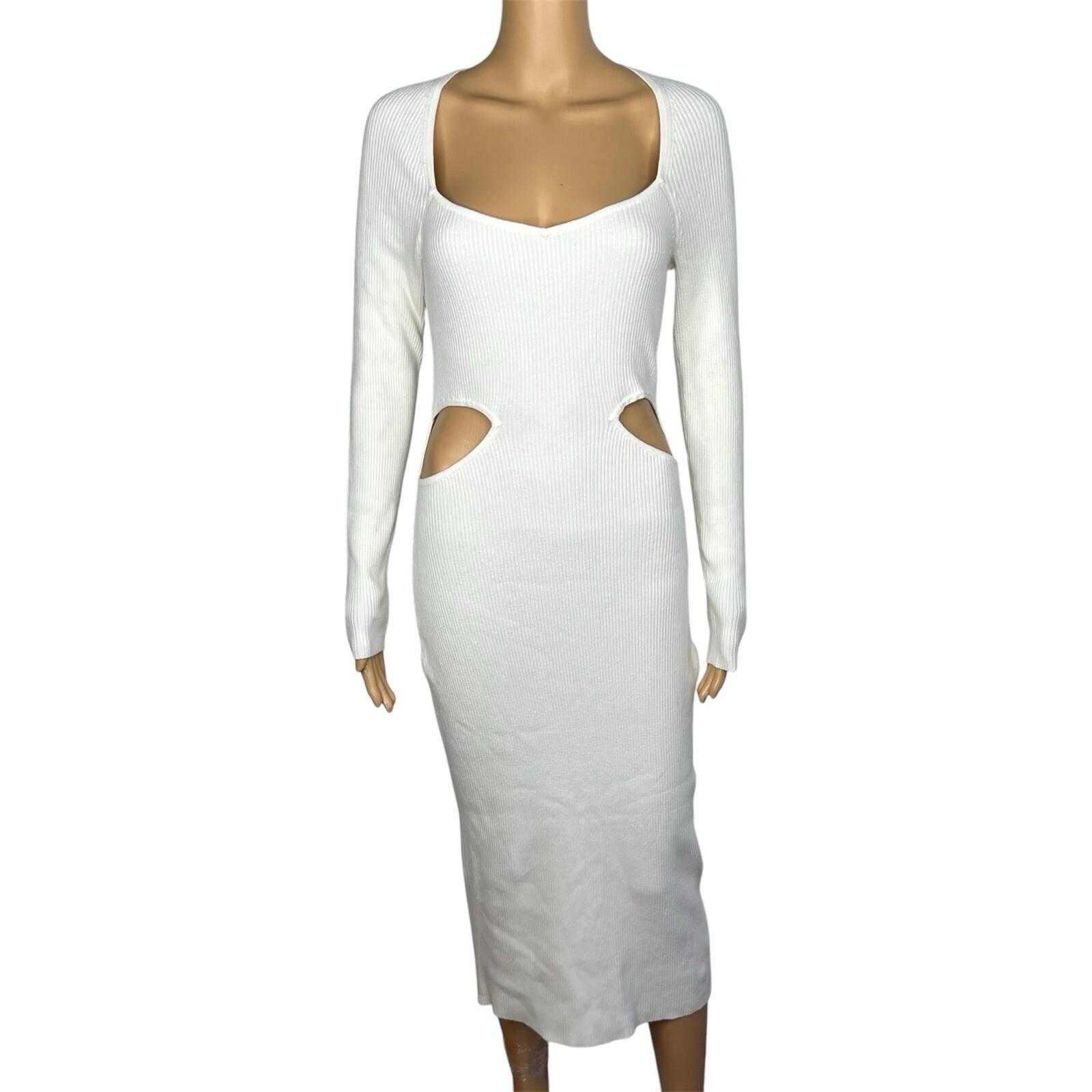 Abercrombie & Fitch Sweater Dress Size M Off White Long Sleeve Cutout Midi New