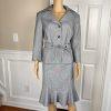 Isabella Polyester Skirt Suit Size 10 Light Gray Belted Ruffle Swing Women 2PC
