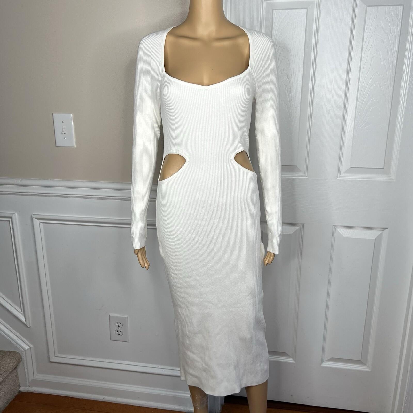 Abercrombie & Fitch Sweater Dress Size M Off White Long Sleeve Cutout Midi New