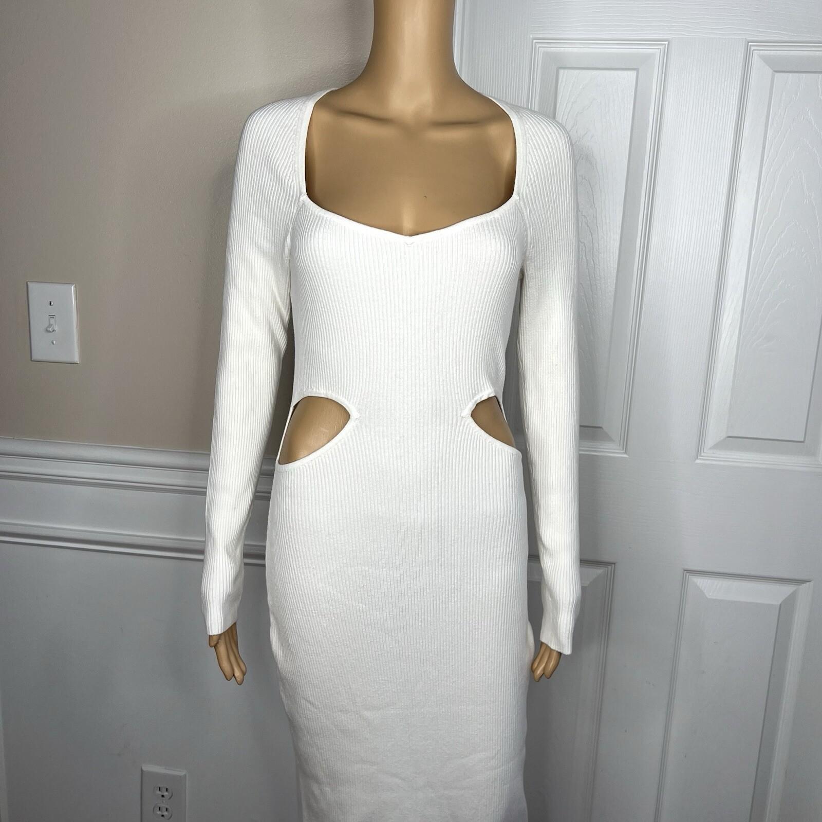 Abercrombie & Fitch Sweater Dress Size M Off White Long Sleeve Cutout Midi New