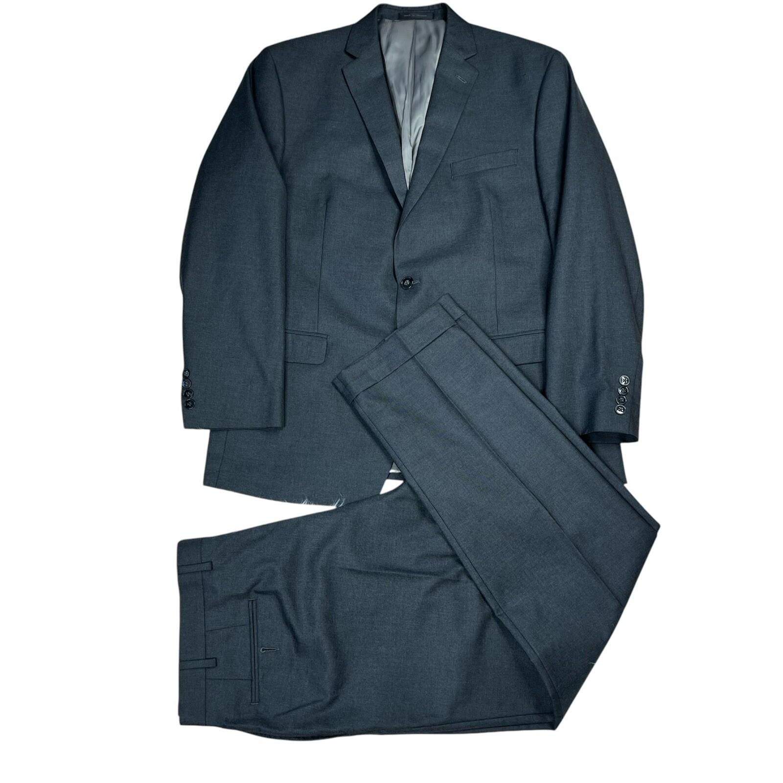 10-6298.jpg Calvin Klein Polyester Rayon Suit 44R Pants 38x33.5 Charcoal Gray Pockets 2PC