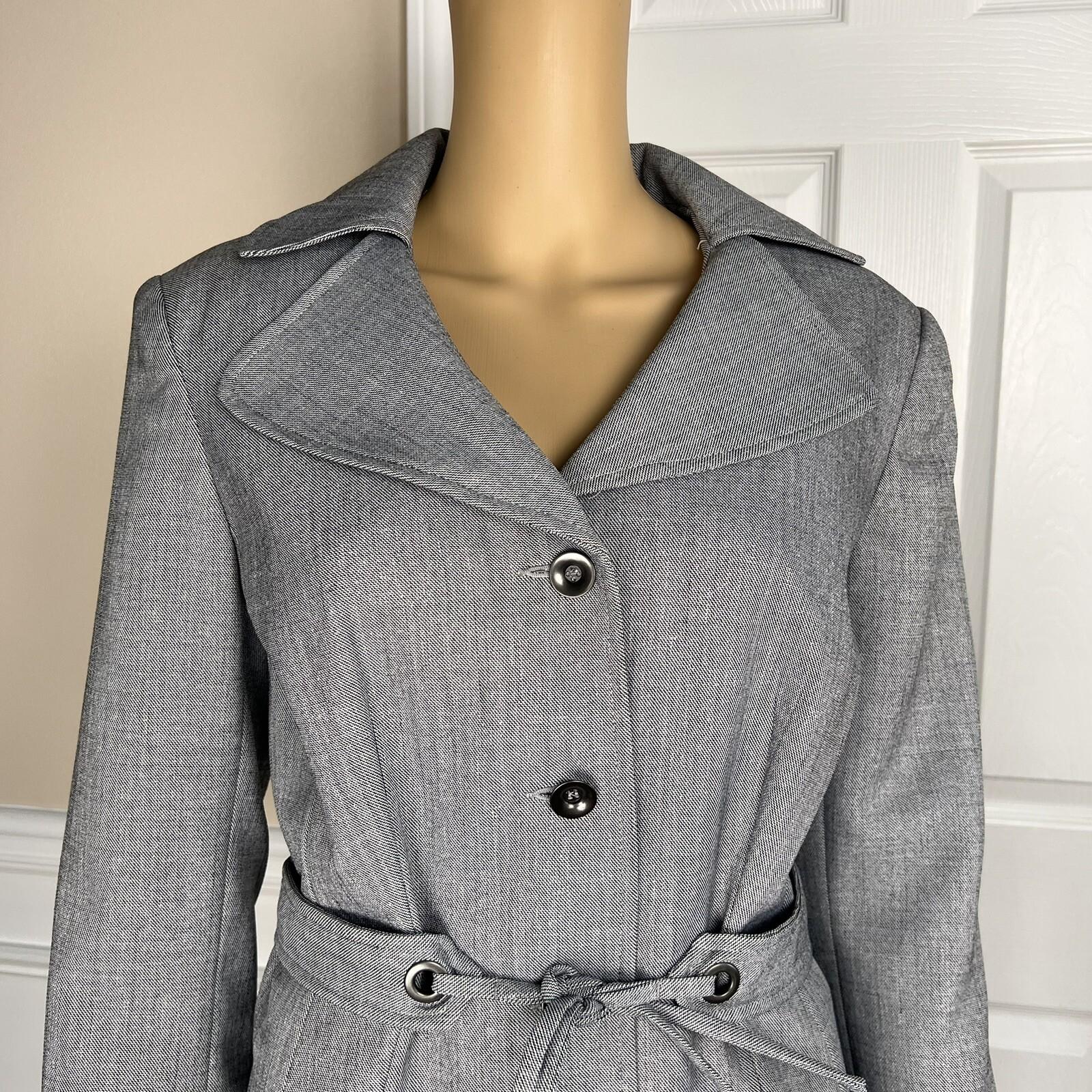 Isabella Polyester Skirt Suit Size 10 Light Gray Belted Ruffle Swing Women 2PC