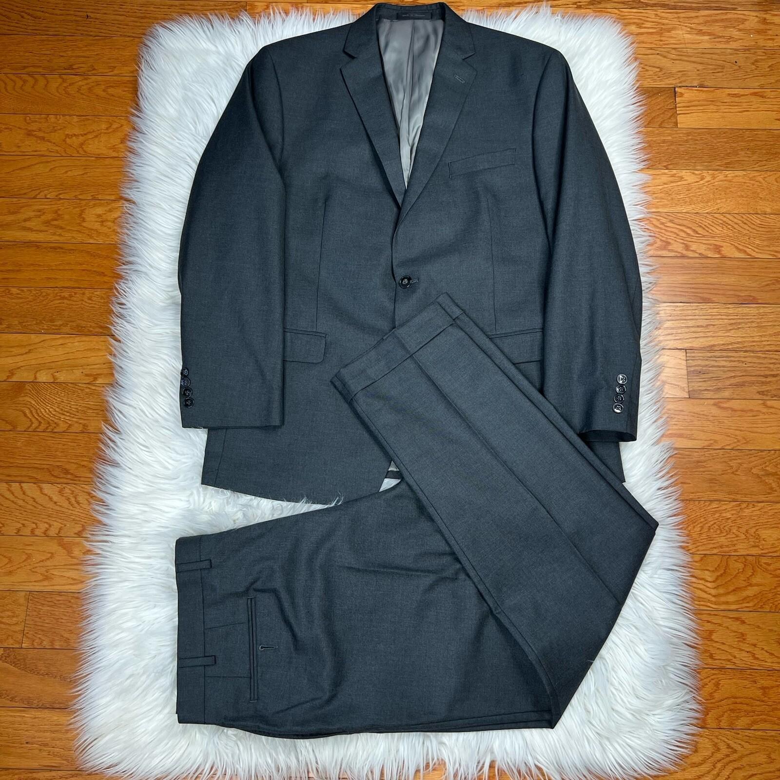 10-6300.jpg Calvin Klein Polyester Rayon Suit 44R Pants 38x33.5 Charcoal Gray Pockets 2PC