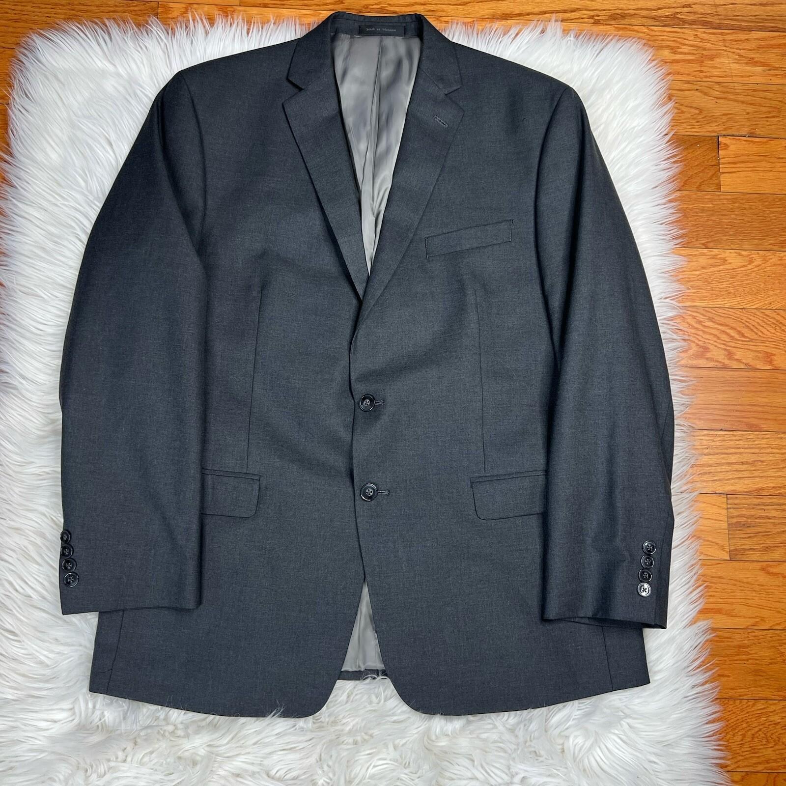 10-6302.jpg Calvin Klein Polyester Rayon Suit 44R Pants 38x33.5 Charcoal Gray Pockets 2PC