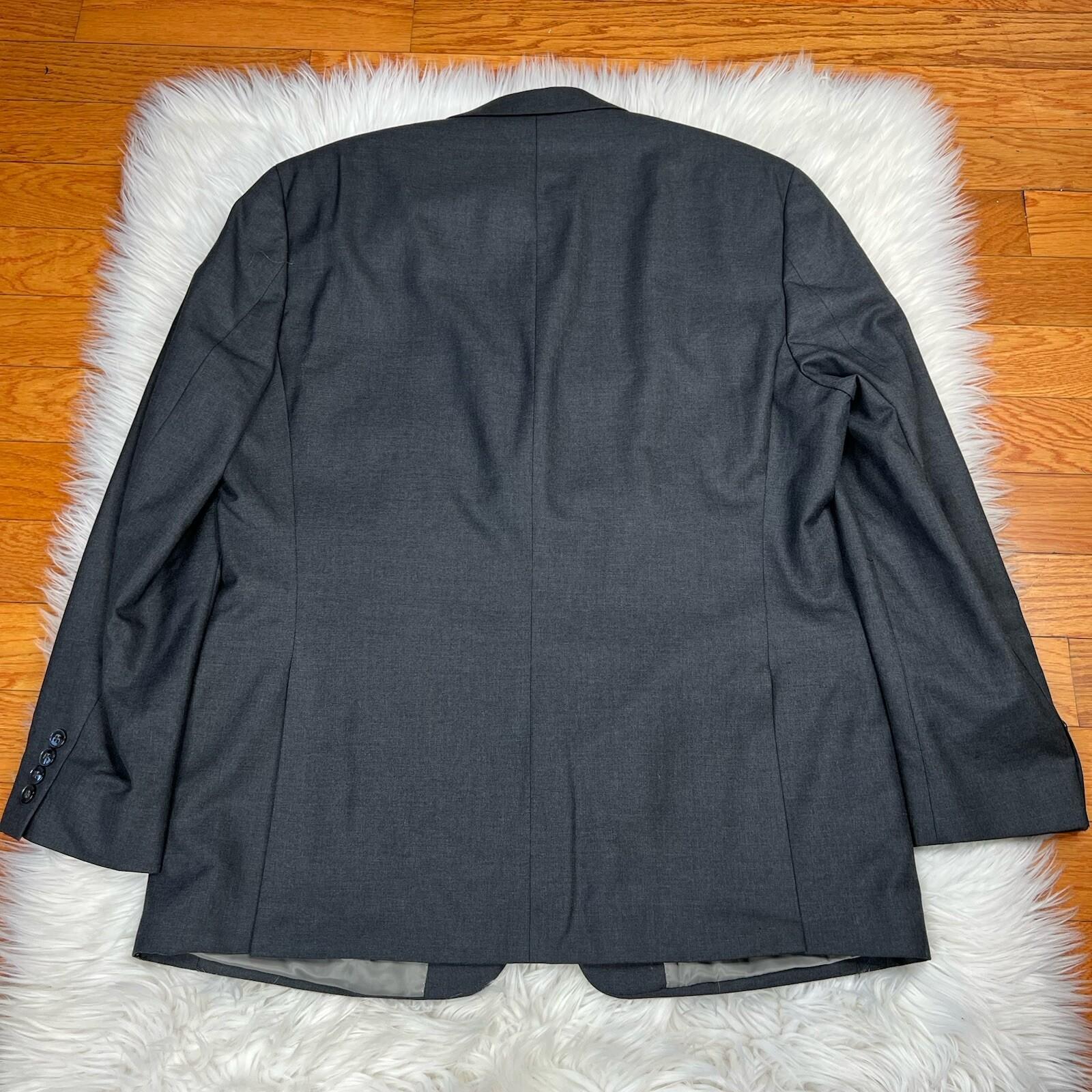 10-6304.jpg Calvin Klein Polyester Rayon Suit 44R Pants 38x33.5 Charcoal Gray Pockets 2PC