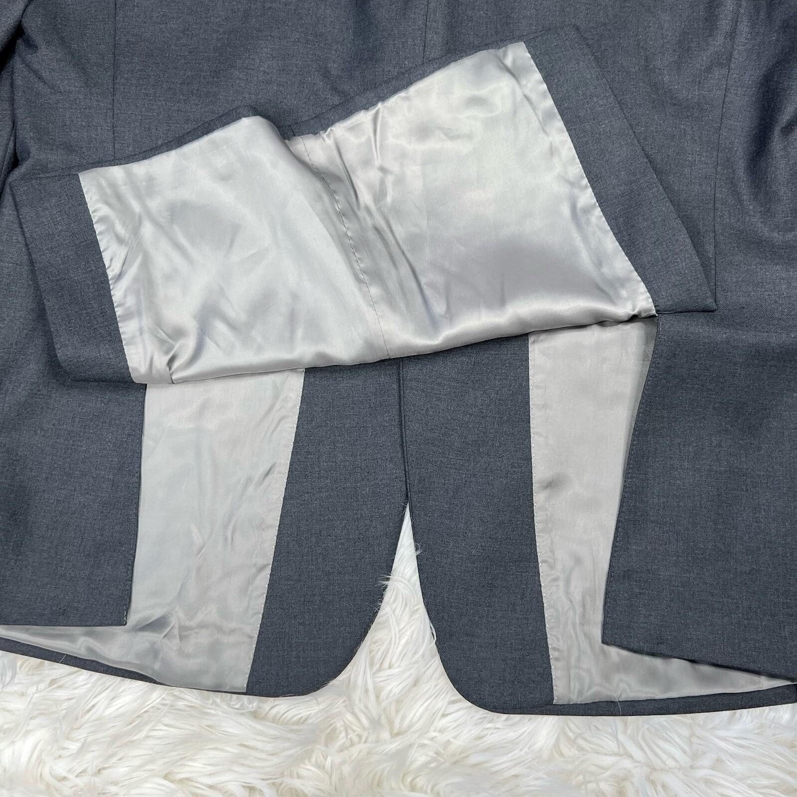 10-6306.jpg Calvin Klein Polyester Rayon Suit 44R Pants 38x33.5 Charcoal Gray Pockets 2PC