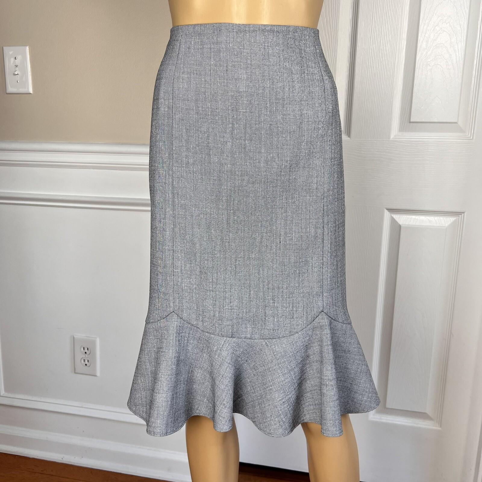 Isabella Polyester Skirt Suit Size 10 Light Gray Belted Ruffle Swing Women 2PC