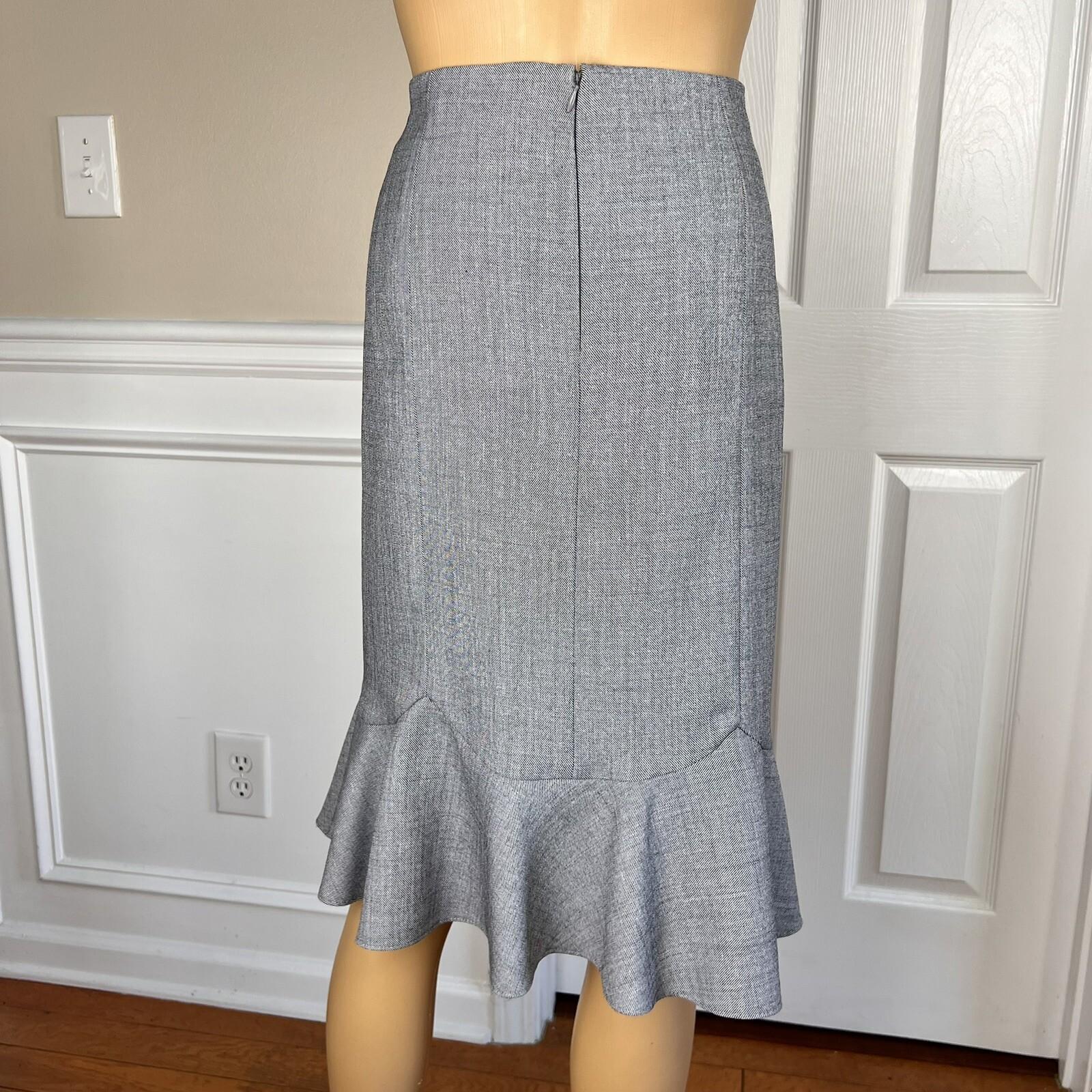 Isabella Polyester Skirt Suit Size 10 Light Gray Belted Ruffle Swing Women 2PC