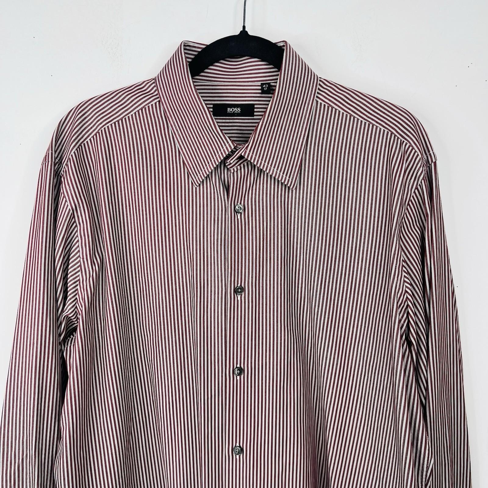 Boss Hugo Boss Button Up Shirt 43/17 Berry Striped Long Sleeve Made In Italy