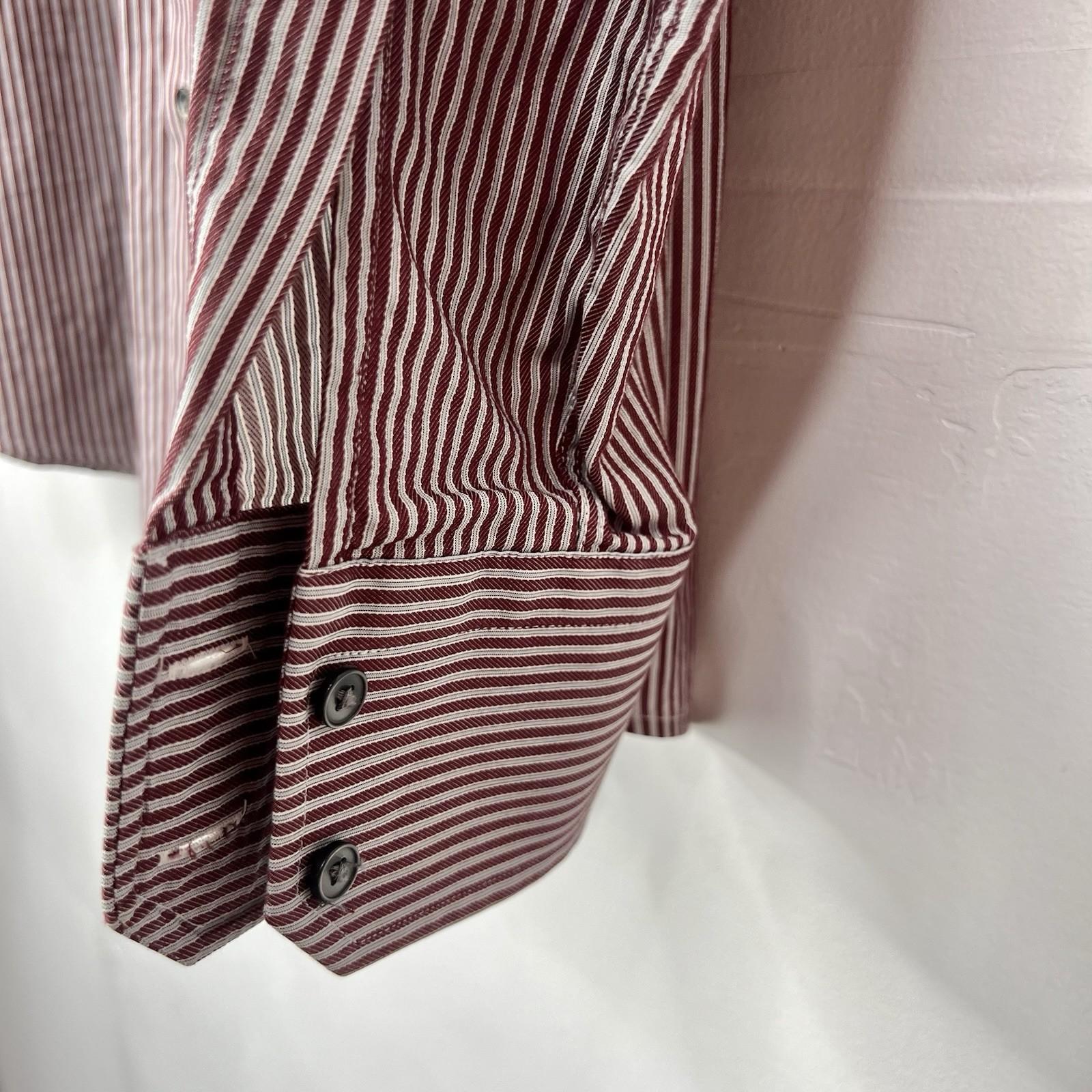 Boss Hugo Boss Button Up Shirt 43/17 Berry Striped Long Sleeve Made In Italy